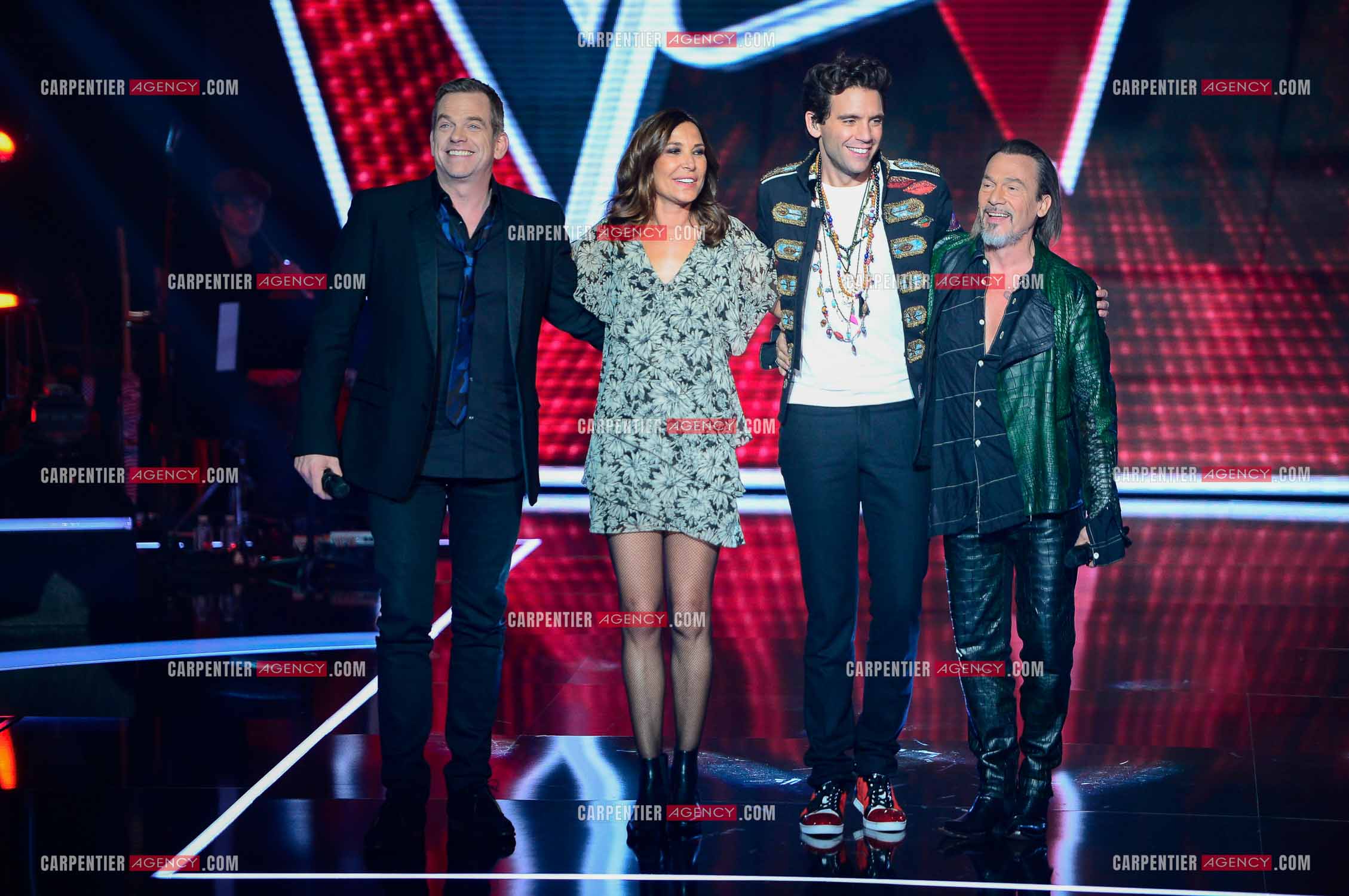 Saison 5 de l'émission The Voice en 2016. Les quatres coachs de cette saison, Garou, Zazie, Mika et Florent Pagny.                     ( Exclusif )