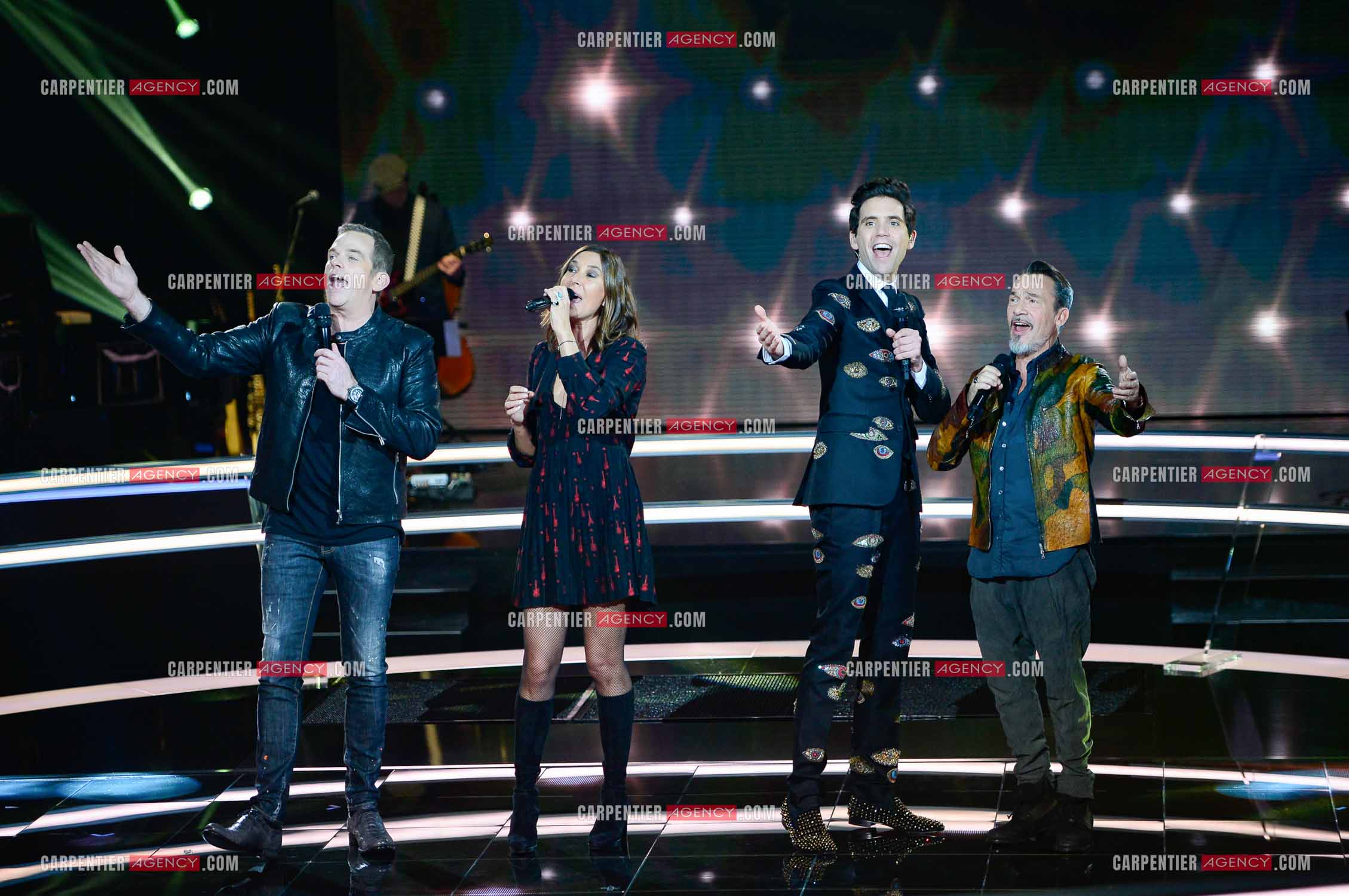 Saison 5 de l'émission The Voice en 2016. Les quatres coachs de cette saison, Garou, Zazie, Mika et Florent Pagny.                     ( Exclusif )