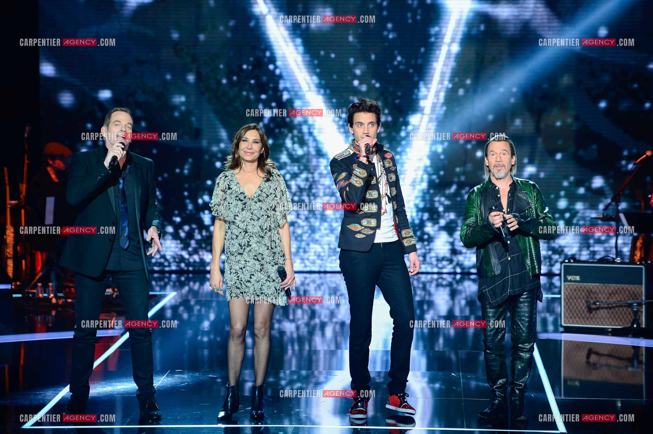 Saison 5 de l'émission The Voice en 2016. Les quatres coachs de cette saison, Garou, Zazie, Mika et Florent Pagny.                     ( Exclusif )