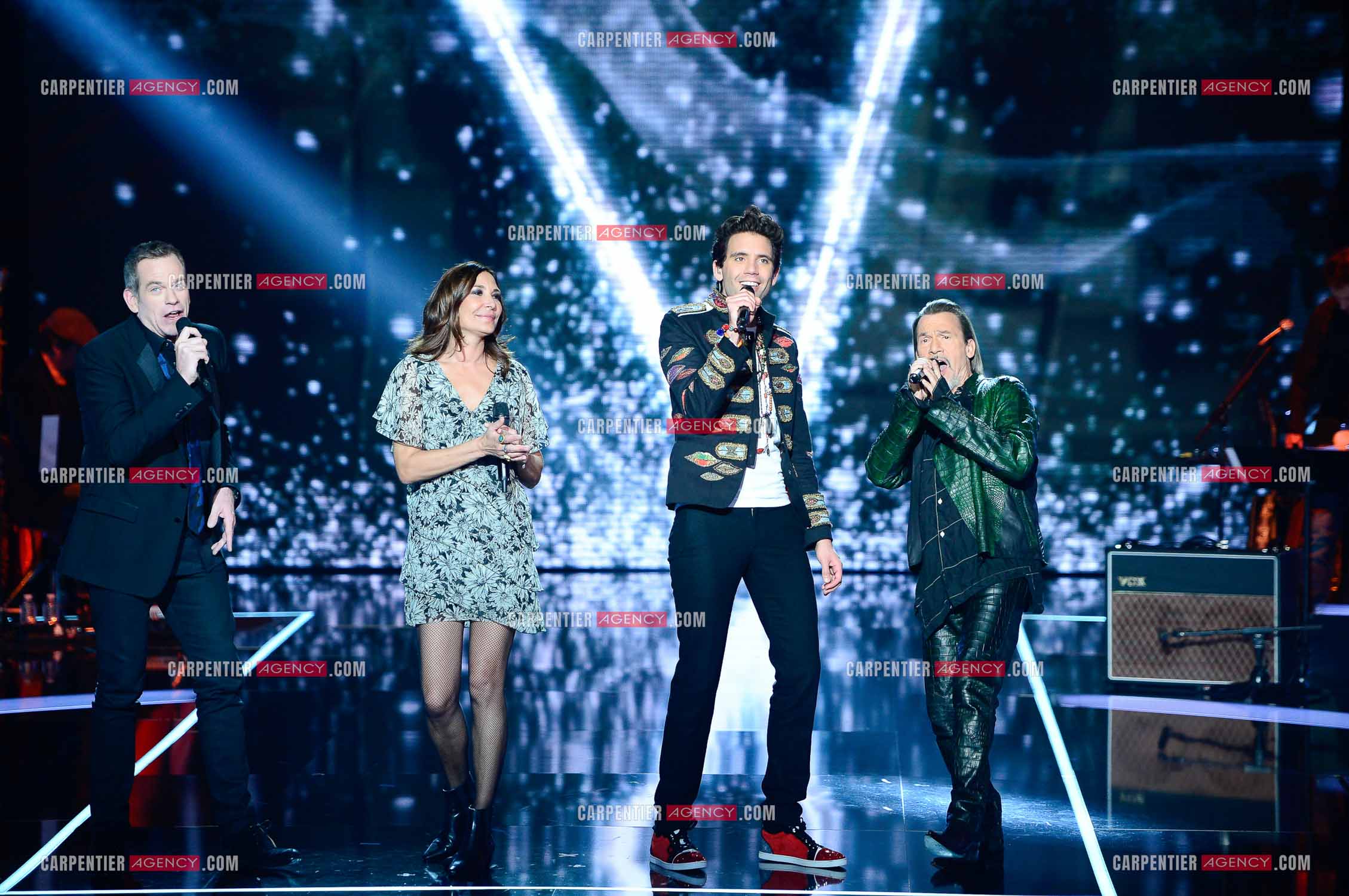 Saison 5 de l'émission The Voice en 2016. Les quatres coachs de cette saison, Garou, Zazie, Mika et Florent Pagny.                     ( Exclusif )