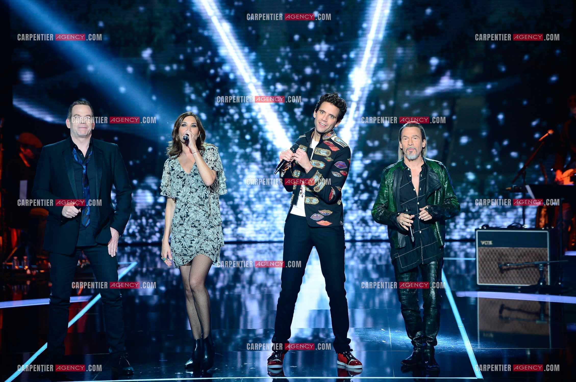 Saison 5 de l'émission The Voice en 2016. Les quatres coachs de cette saison, Garou, Zazie, Mika et Florent Pagny.                     ( Exclusif )