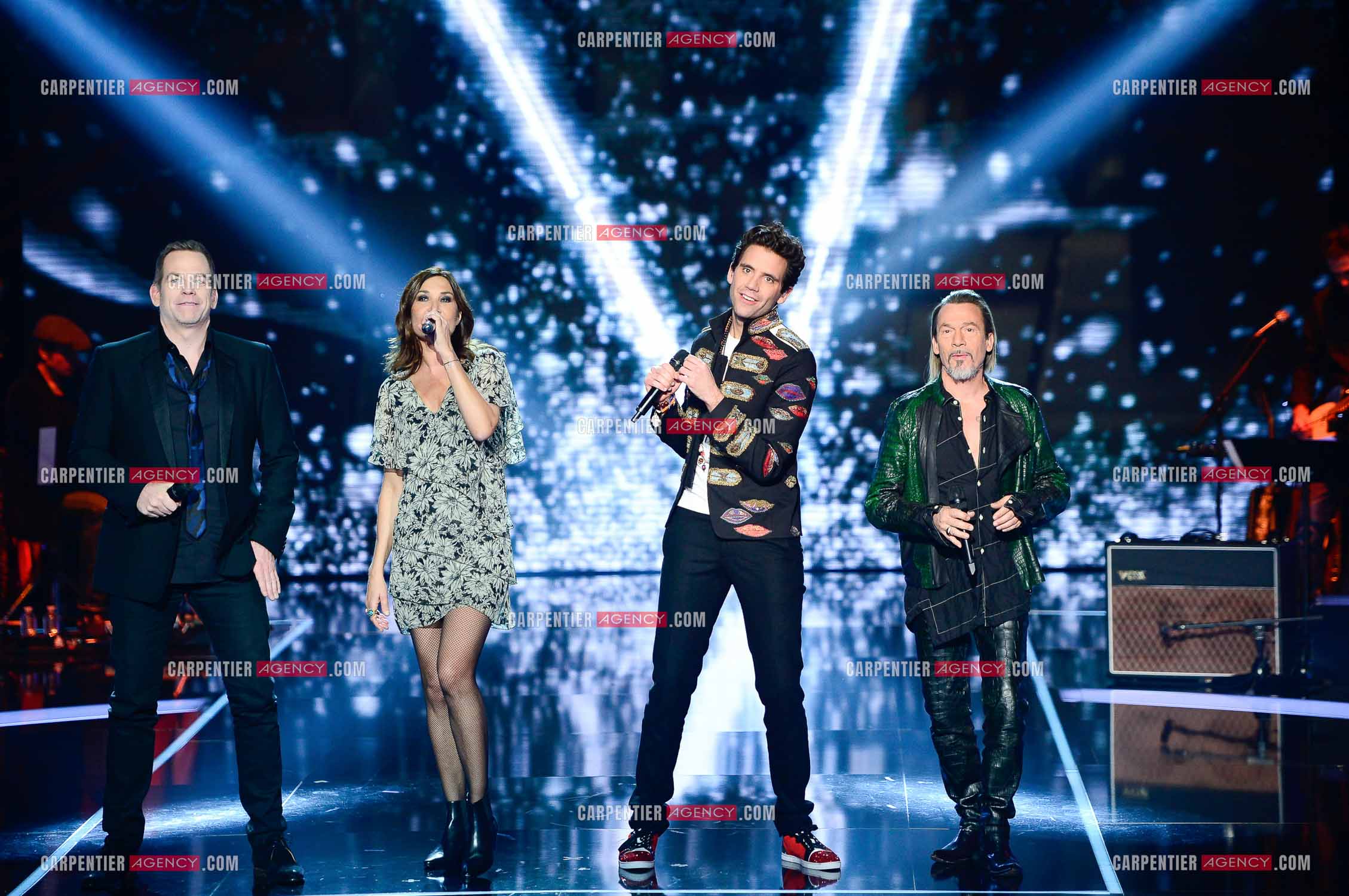 Saison 5 de l'émission The Voice en 2016. Les quatres coachs de cette saison, Garou, Zazie, Mika et Florent Pagny.                     ( Exclusif )