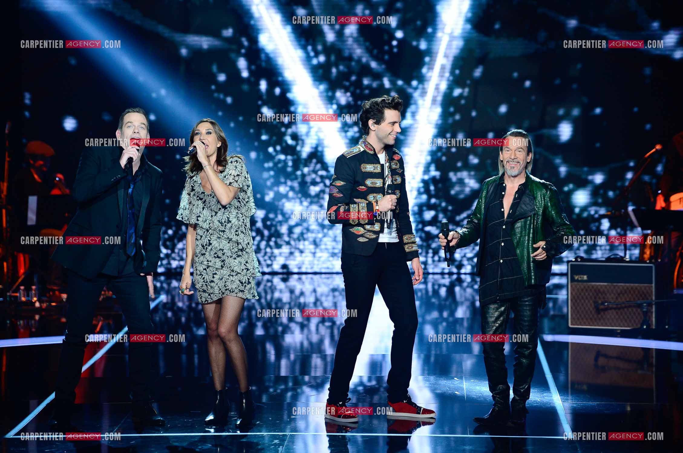 Saison 5 de l'émission The Voice en 2016. Les quatres coachs de cette saison, Garou, Zazie, Mika et Florent Pagny.                     ( Exclusif )