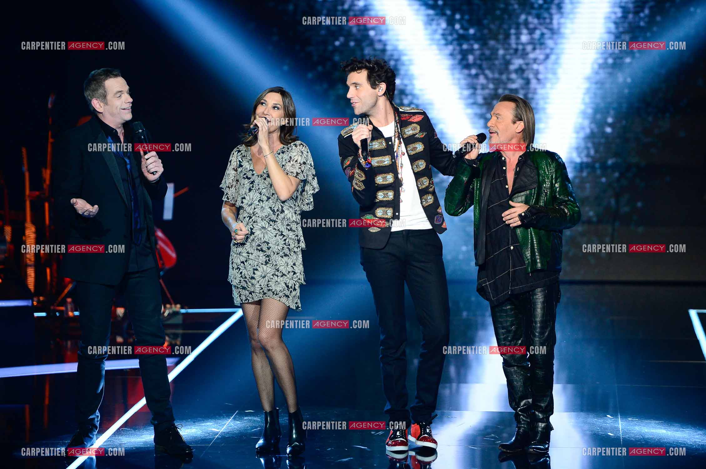 Saison 5 de l'émission The Voice en 2016. Les quatres coachs de cette saison, Garou, Zazie, Mika et Florent Pagny.                     ( Exclusif )