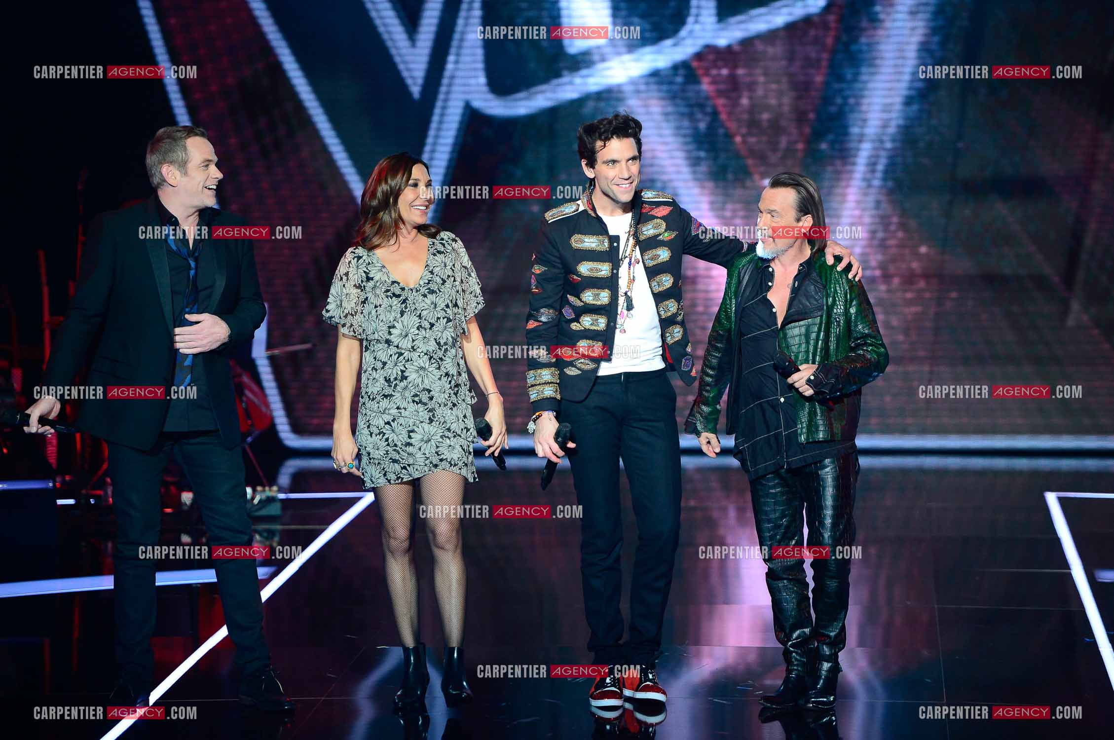 Saison 5 de l'émission The Voice en 2016. Les quatres coachs de cette saison, Garou, Zazie, Mika et Florent Pagny.                     ( Exclusif )