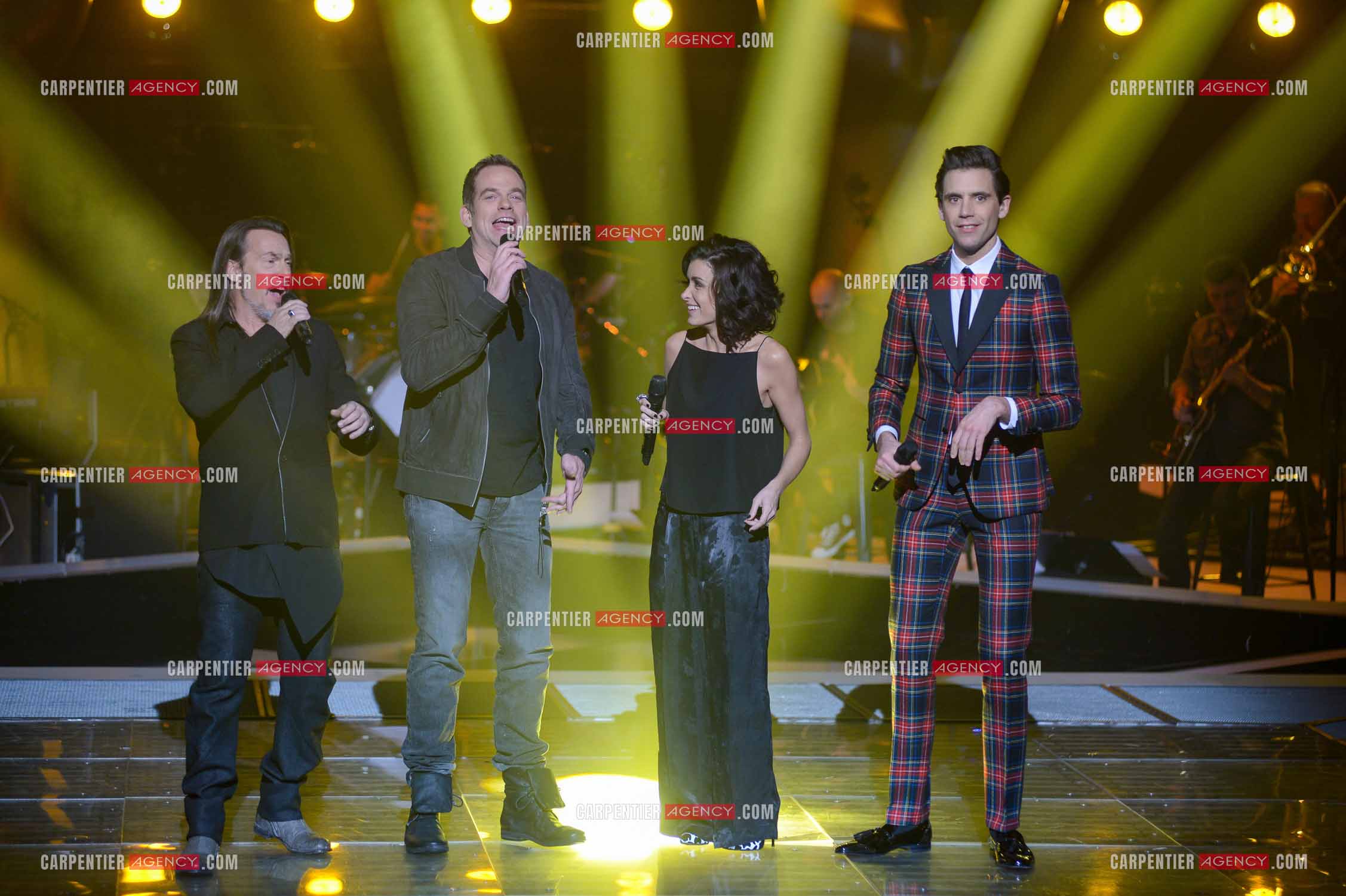 Saison 3 de l'émission The Voice. Les 4 coachs de cette saison, Florent Pagny, Jenifer, Garou et Mika.           ( Exclusif )