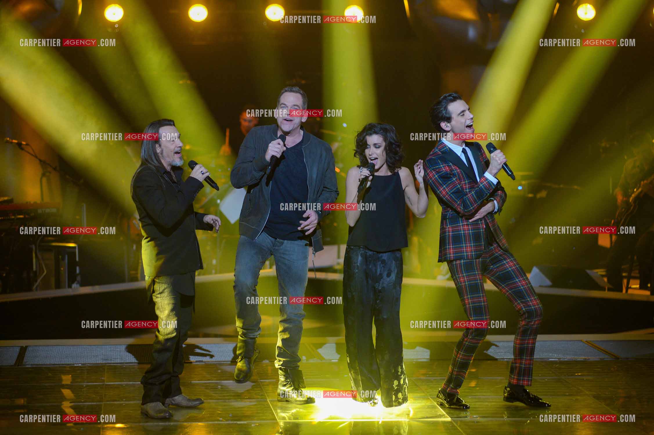 Saison 3 de l'émission The Voice. Les 4 coachs de cette saison, Florent Pagny, Jenifer, Garou et Mika.           ( Exclusif )