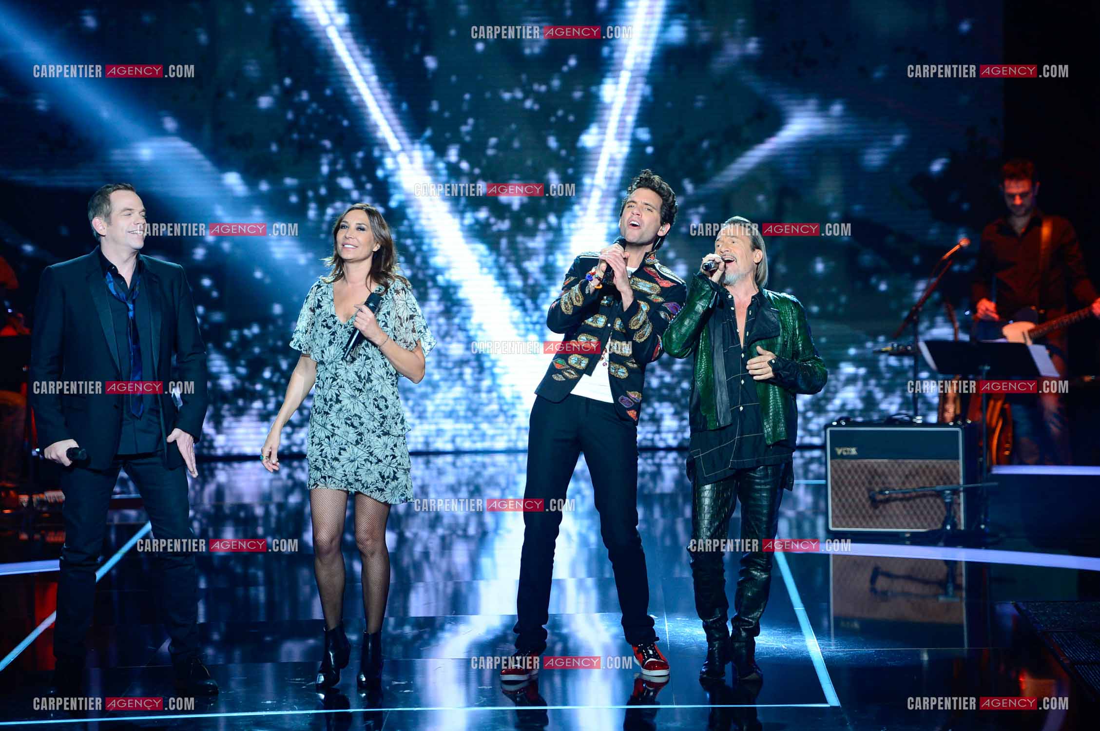 Les quatre coachs Garou, Zazie, Mika et Florent Pagny   sur le plateau de l'émission THE VOICE. ( Exclusif )