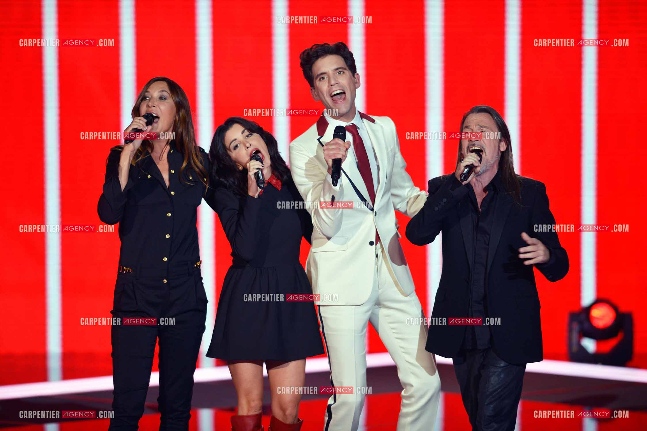 Les quatre coachs Zazie, Mika, Florent Pagny et Jenifer sur le plateau de l'émission THE VOICE. ( Exclusif )