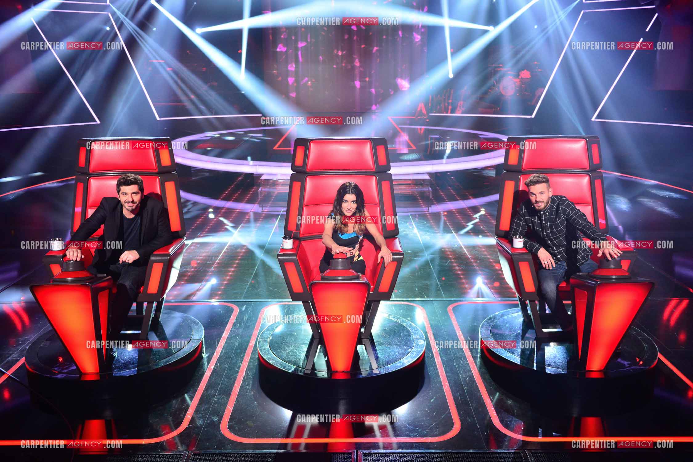Saison 3 de l'émission The Voice Kids en 2015. Les trois coachs de cette saison, Patrick Fiori, Jenifer et Matt Pokora.        ( Exclusif )