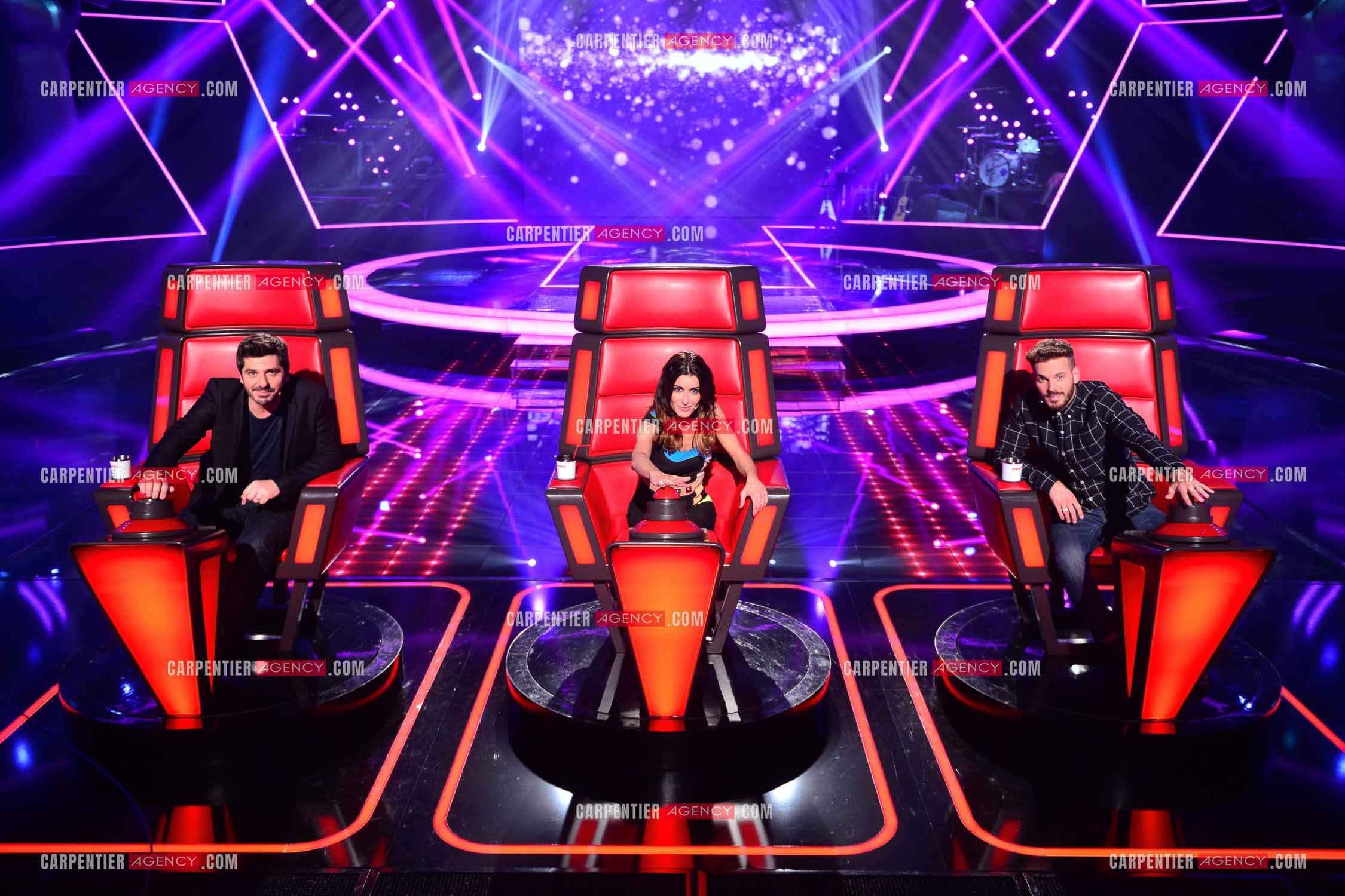 Saison 3 de l'émission The Voice Kids en 2015. Les trois coachs de cette saison, Patrick Fiori, Jenifer et Matt Pokora.        ( Exclusif )