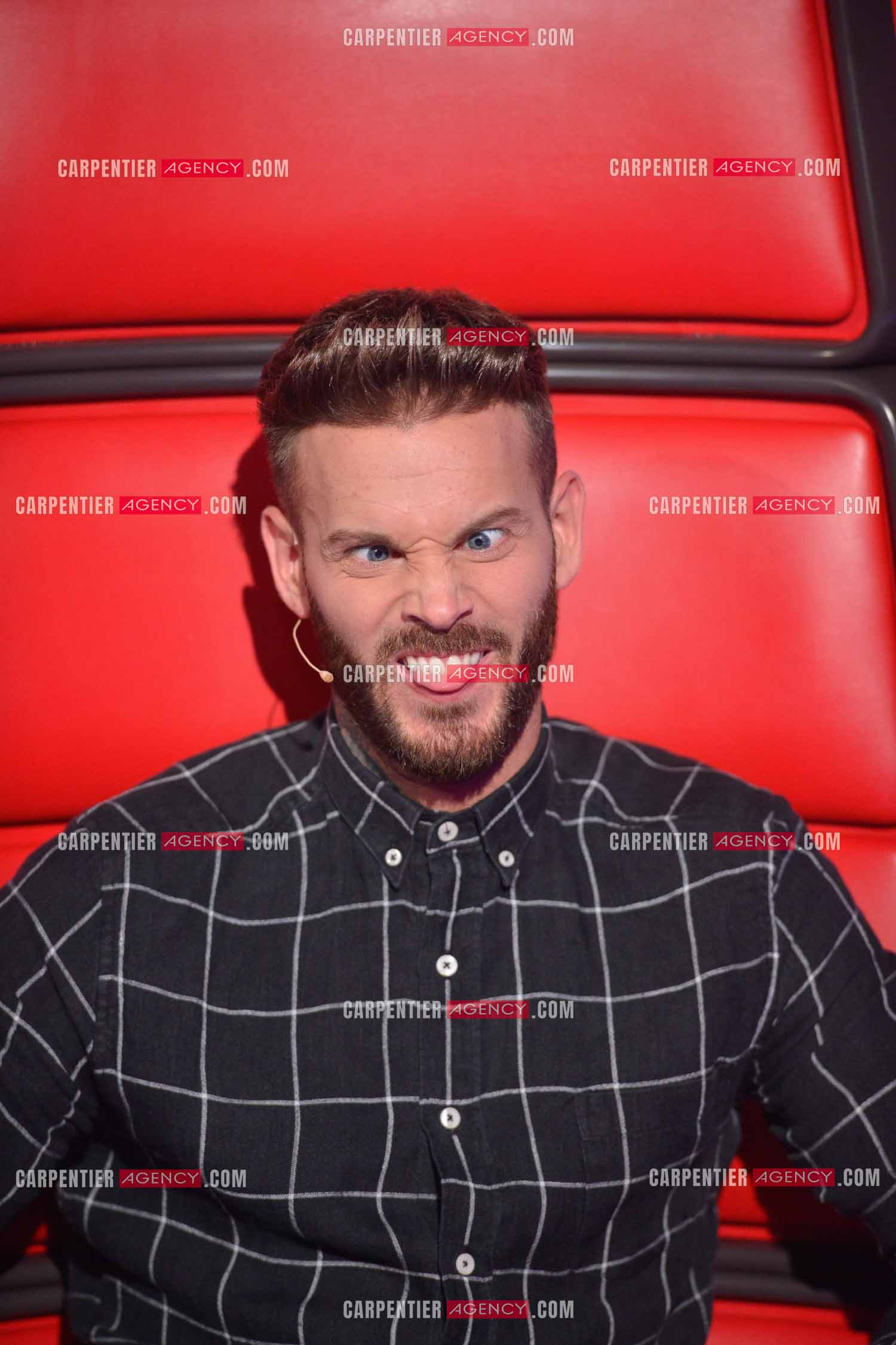 Saison 3 de l'émission The Voice Kids en 2015. Le coach Matt Pokora en mode grimace.            ( Exclusif )