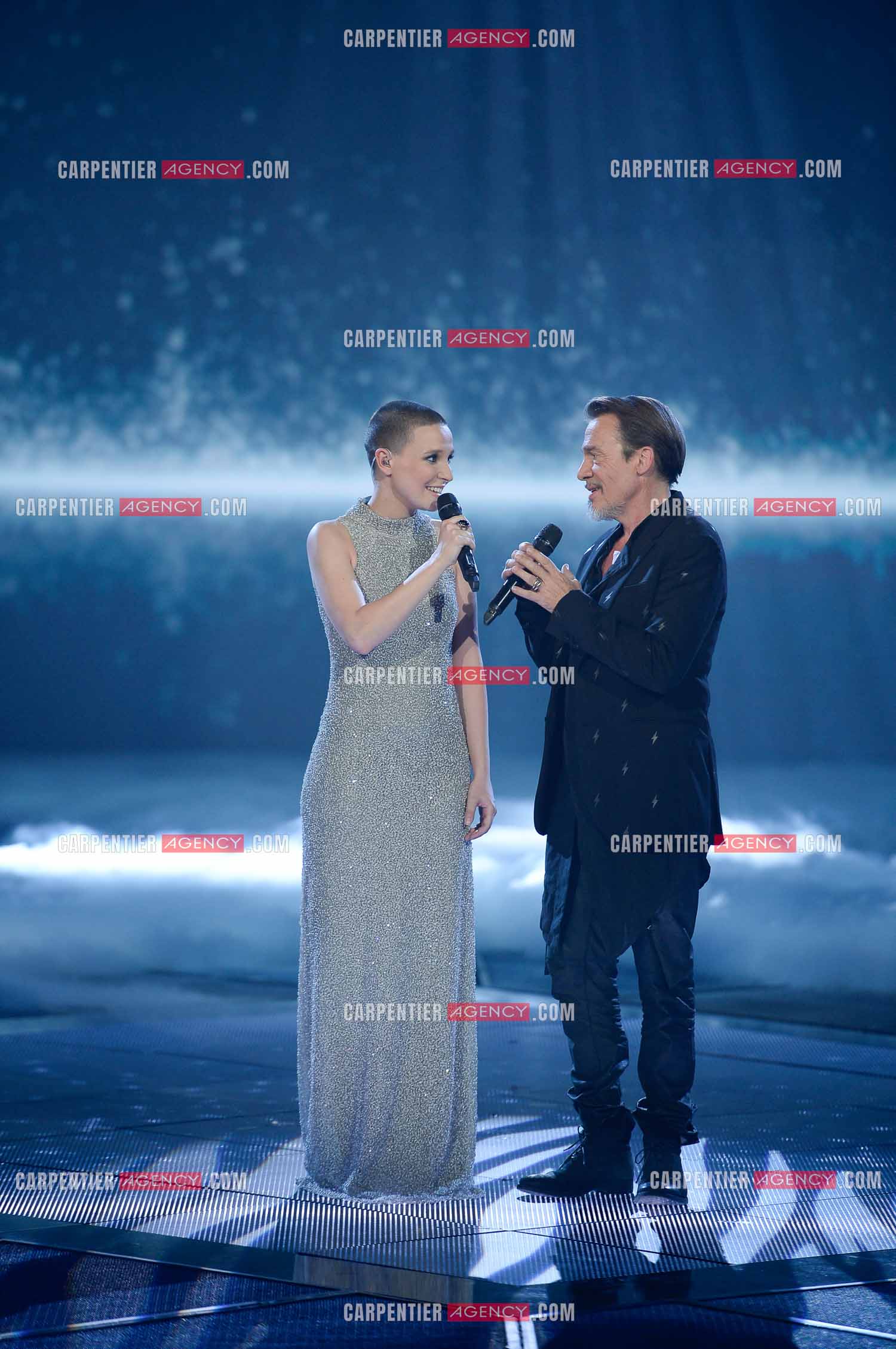 Saison 4 de l'émission The Voice en 2015. Duo entre la finaliste Anne Sila et son coach Florent Pagny.         ( Exclusif )