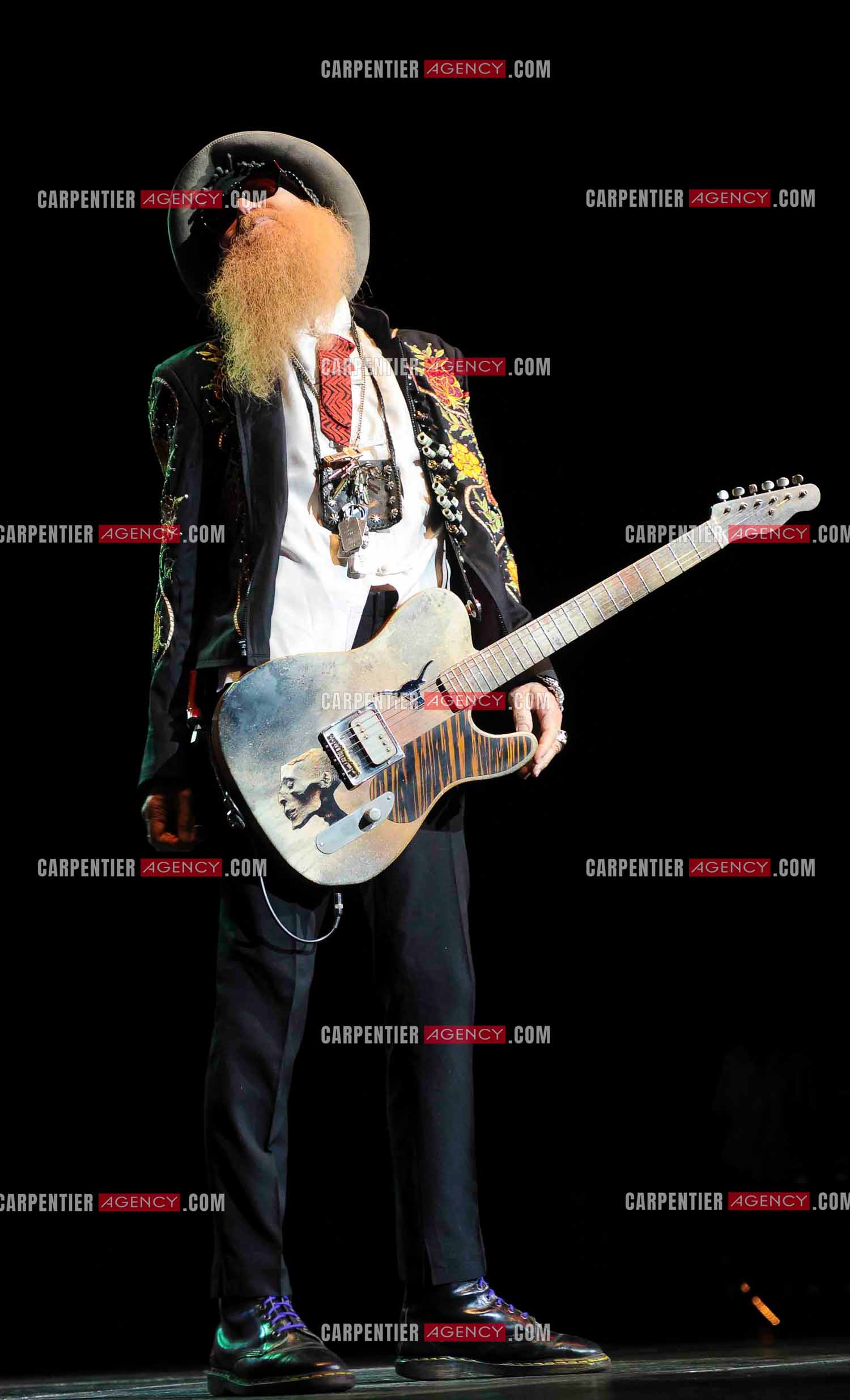 Le groupe de blues rock américain ZZ TOP composé de Dusty Hill et de Billy Gibbons en concert au Zénith de Paris en 2008.