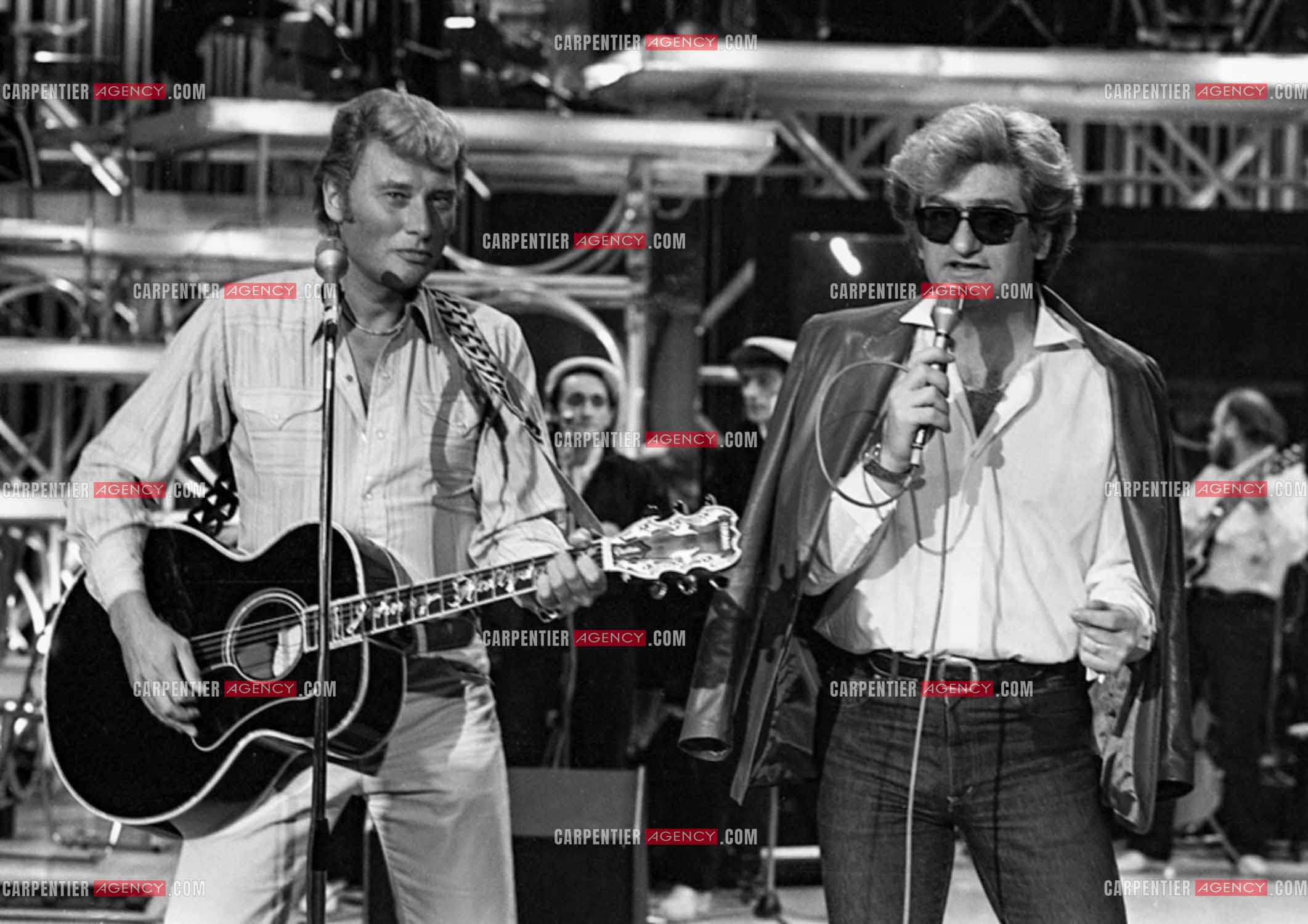 Enregistrement de l'émission “Palmarès 80“ avec Eddy Mitchell et Johnny Hallyday le 12 nov 1981.  ( Exclusif )