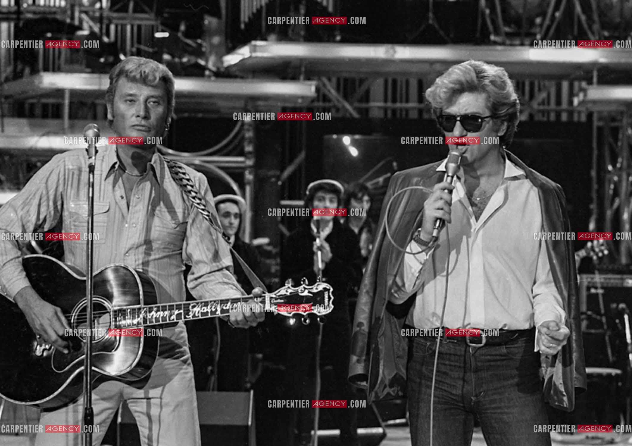 Enregistrement de l'émission “Palmarès 80“ avec Eddy Mitchell et Johnny Hallyday le 12 nov 1981.  ( Exclusif )