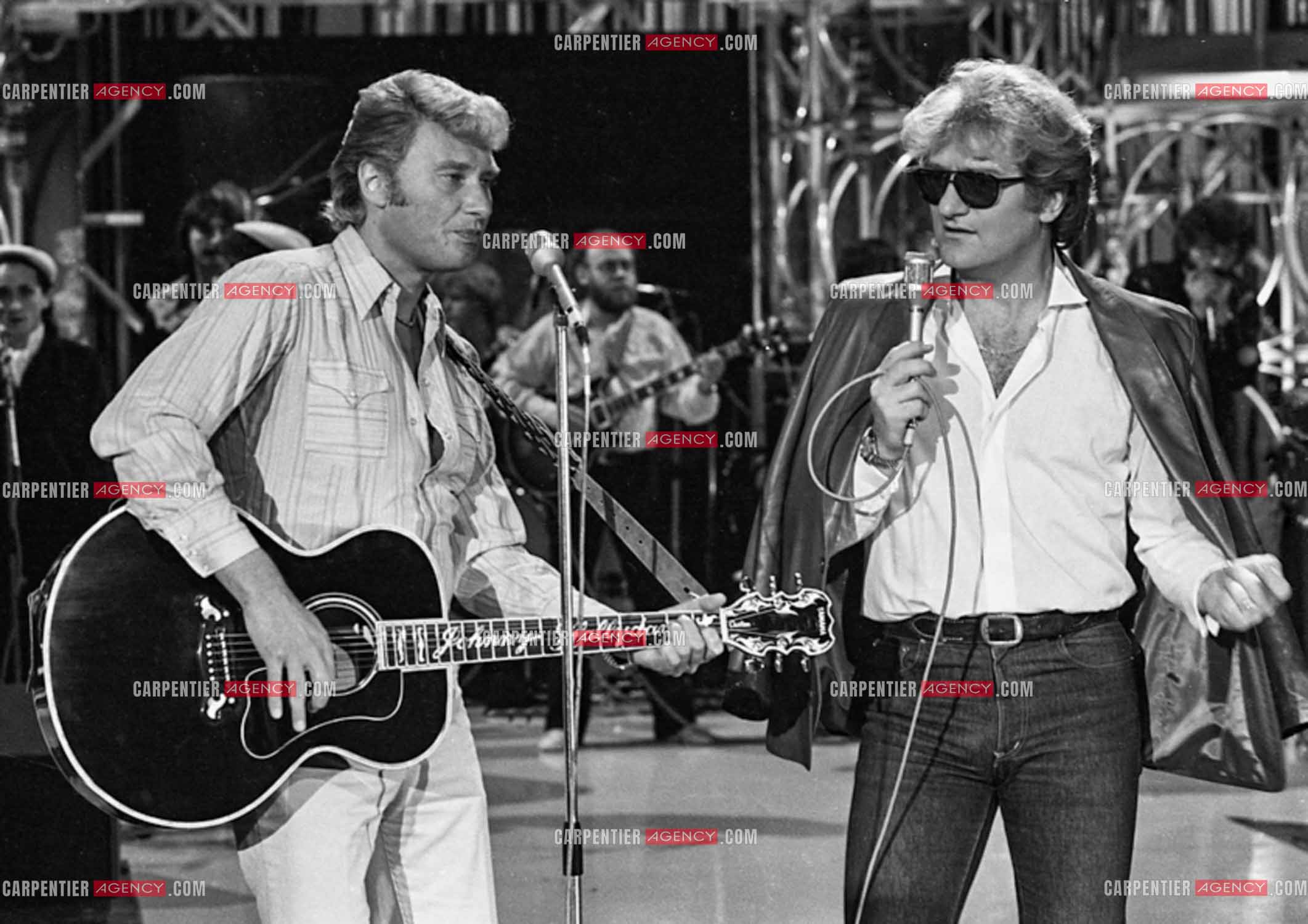 Enregistrement de l'émission “Palmarès 80“ avec Eddy Mitchell et Johnny Hallyday le 12 nov 1981.  ( Exclusif )
