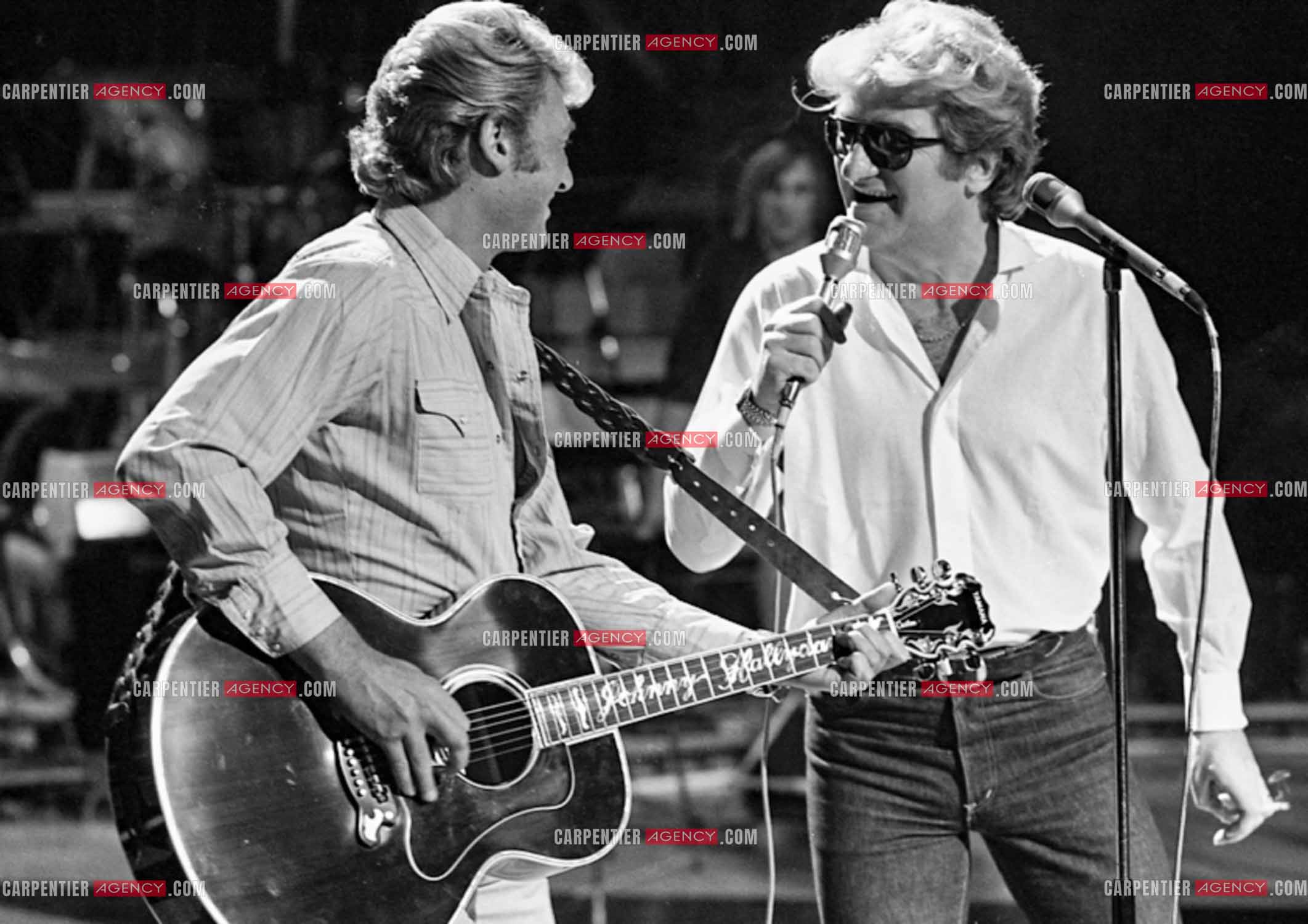 Enregistrement de l'émission “Palmarès 80“ avec Eddy Mitchell et Johnny Hallyday le 12 nov 1981.  ( Exclusif )