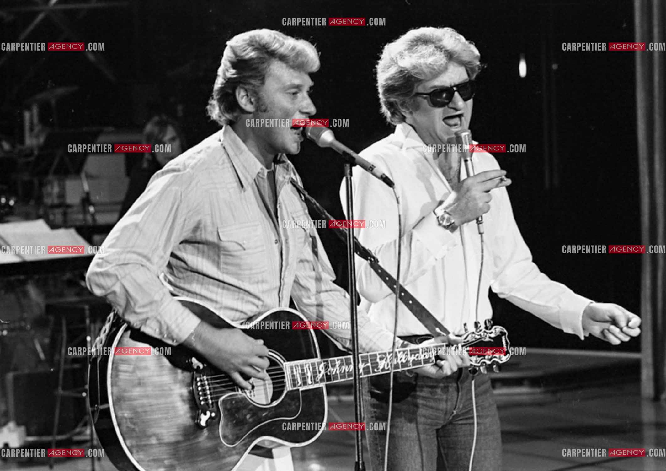 Enregistrement de l'émission “Palmarès 80“ avec Eddy Mitchell et Johnny Hallyday le 12 nov 1981.  ( Exclusif )