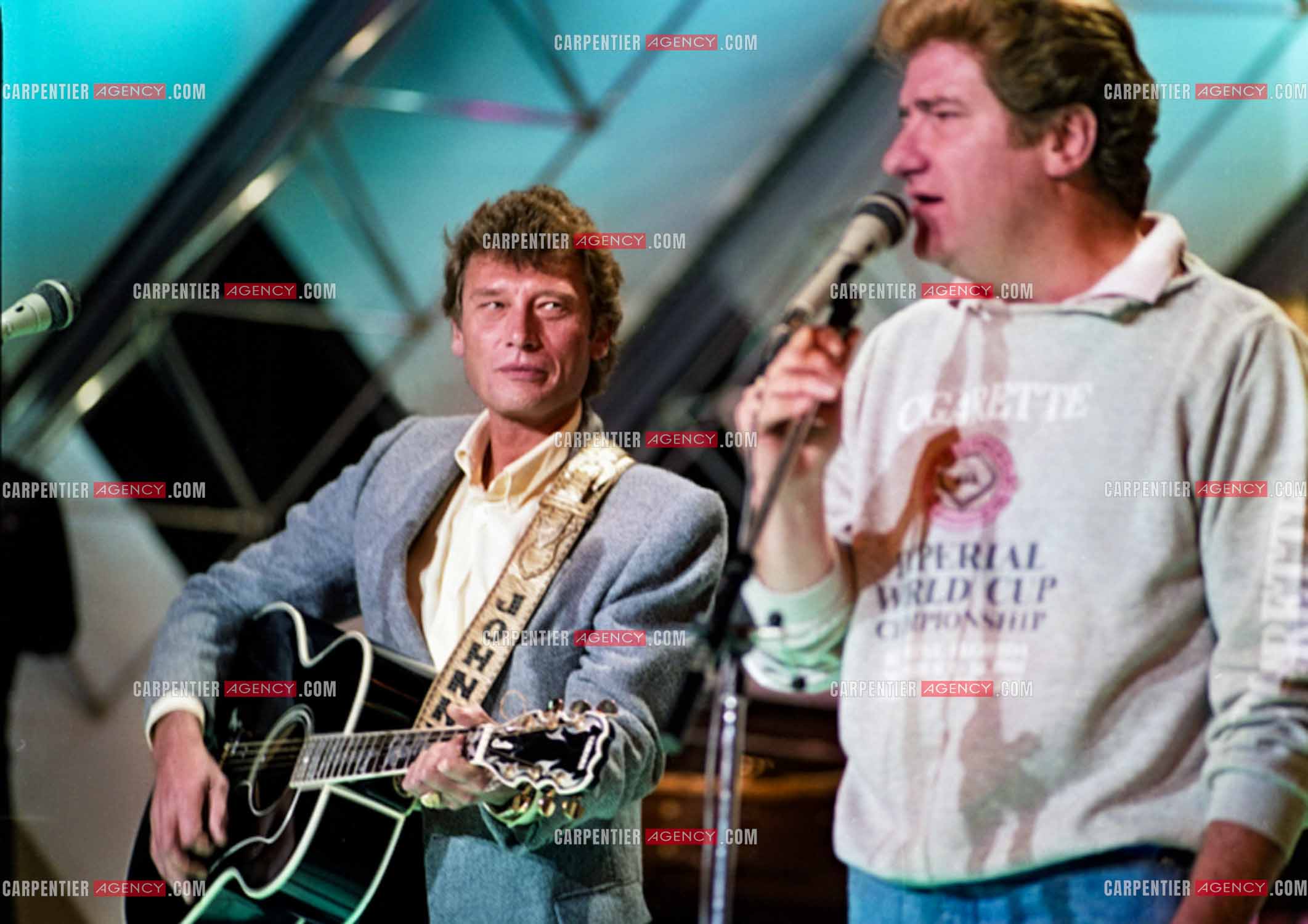 Enregistrement de l'émission “Champs Élysées“ avec Eddy Mitchell et Johnny Hallyday.  ( Exclusif )