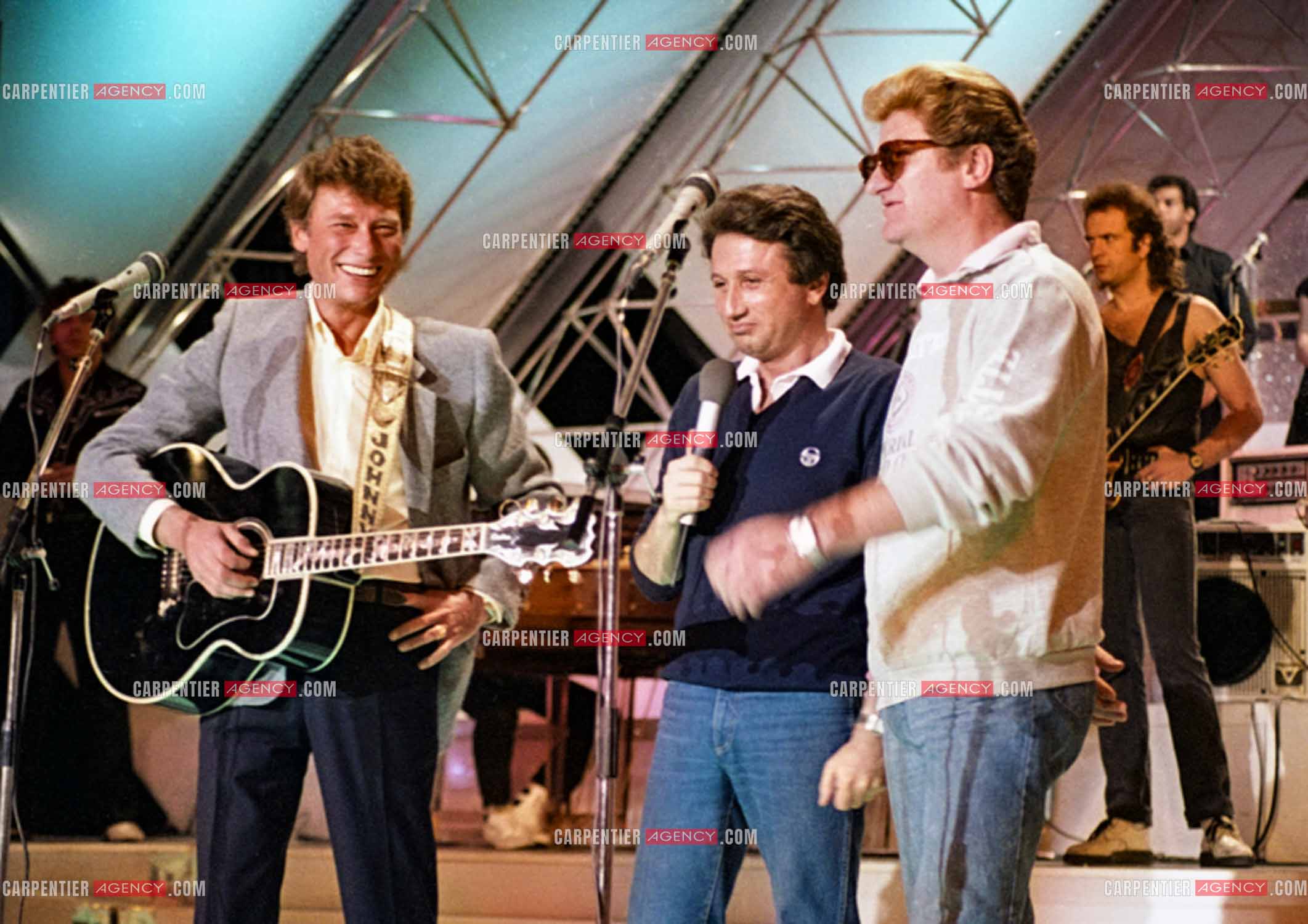 Enregistrement de l'émission “Champs Élysées“ avec Eddy Mitchell et Johnny Hallyday et présentée par Michel Drucker.  ( Exclusif )