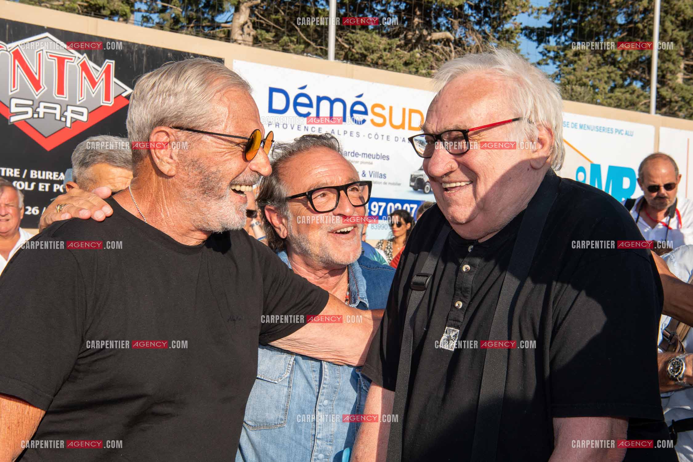 Inauguration du stade Marcel Aubour de St Tropez en présence de Marcel Aubour agé de 83 ans et entouré de tous ses amis les footballeurs.Jean-Claude Darmon, Félix Gray et Marcel Aubour.