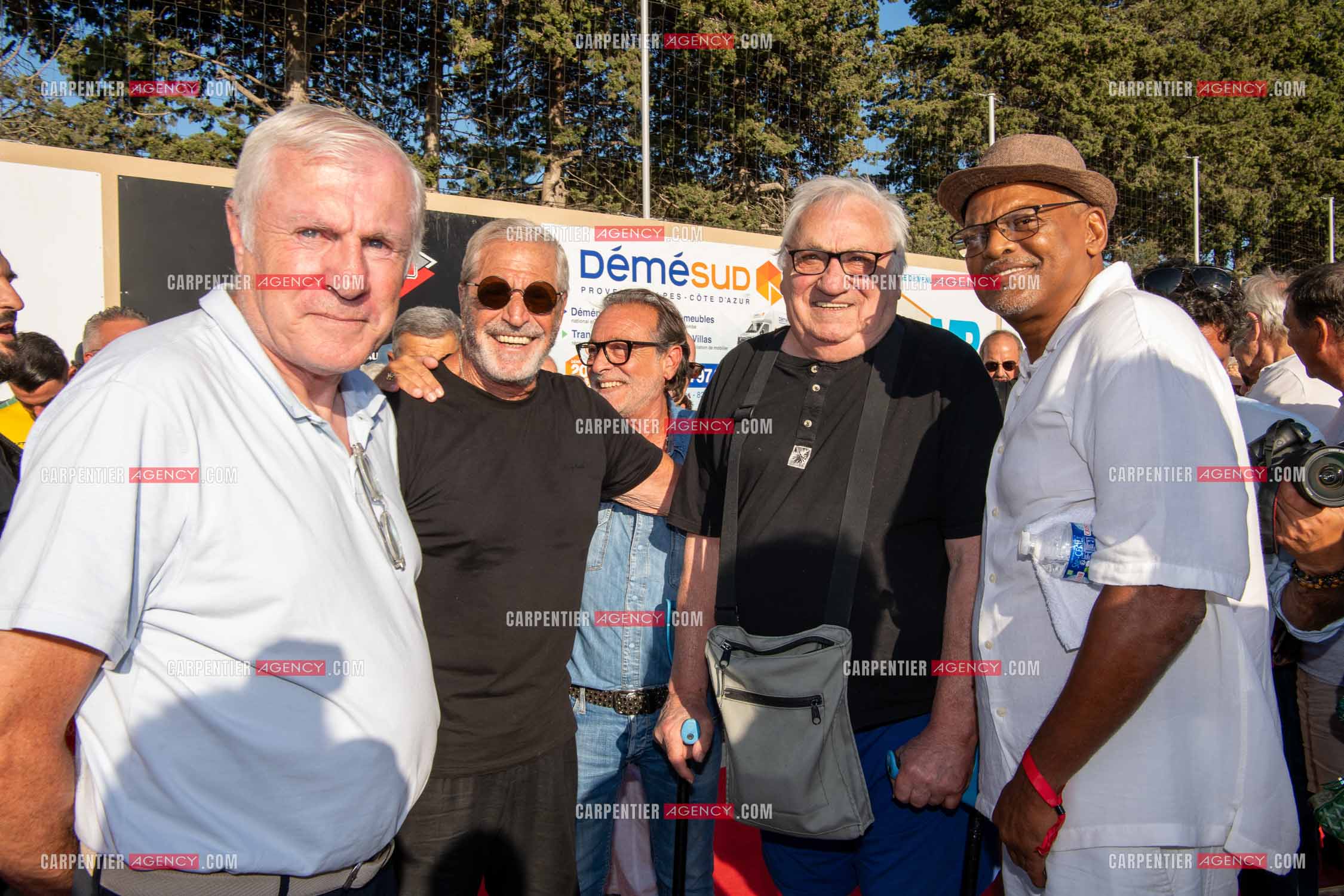 Inauguration du stade Marcel Aubour de St Tropez en présence de Marcel Aubour agé de 83 ans et entouré de tous ses amis les footballeurs. Luis Fernandez, Jean-Claude Darmon, Félix Gray, Marcel Aubour et Bernard Lama.