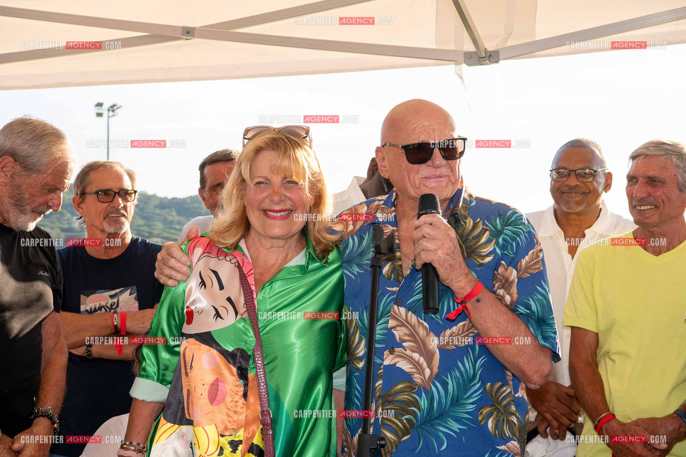 Inauguration du stade Marcel Aubour de St Tropez en présence de Marcel Aubour agé de 83 ans et entouré de tous ses amis les footballeurs. Jean-Pierre Serra et sa femme.