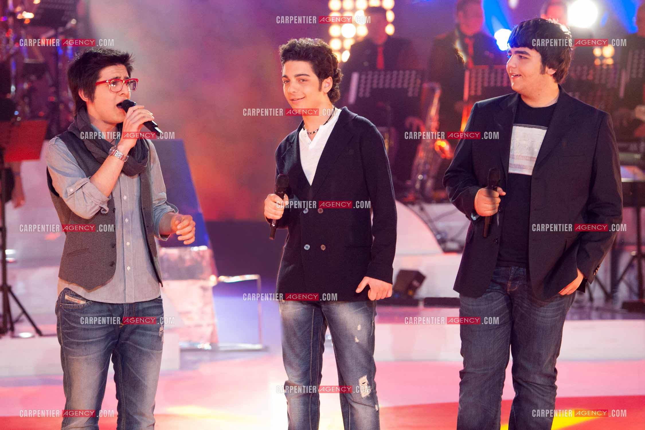 Le groupe italien Il Volo composé de Piero Barone, Ignazio Boschetto et Gianluca Ginoble lors du Télé Vie à Bruxelles en Belgique le 07 mai 2011.