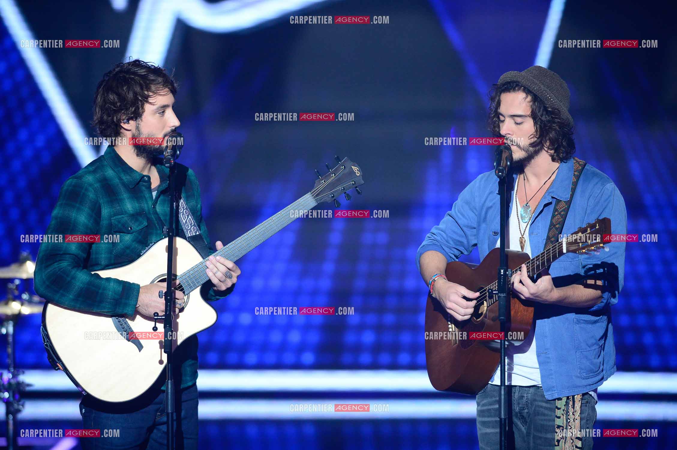 Les Fréro Delavega lors de l'émission The Voice.  ( Exclusif )
