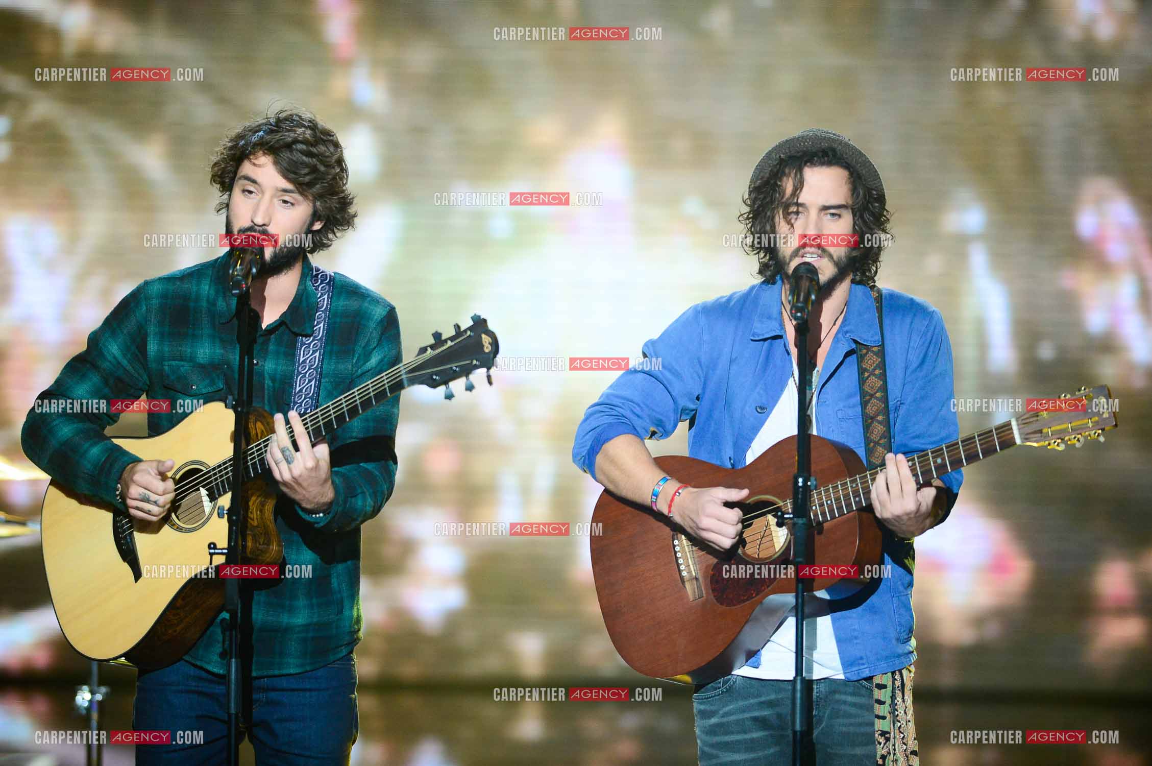 Les Fréro Delavega lors de l'émission The Voice.  ( Exclusif )