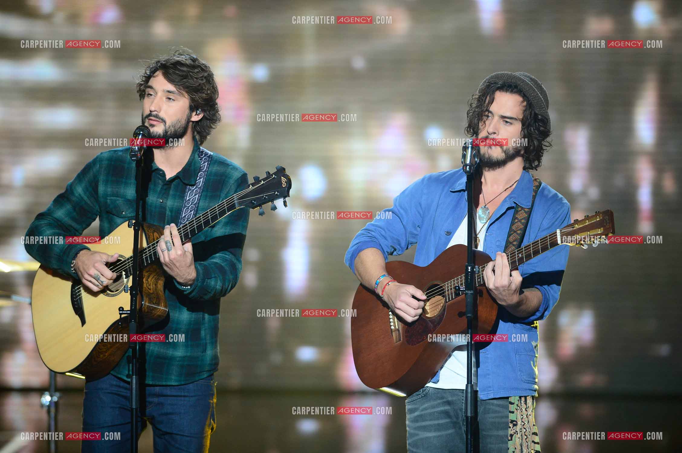 Les Fréro Delavega lors de l'émission The Voice.  ( Exclusif )