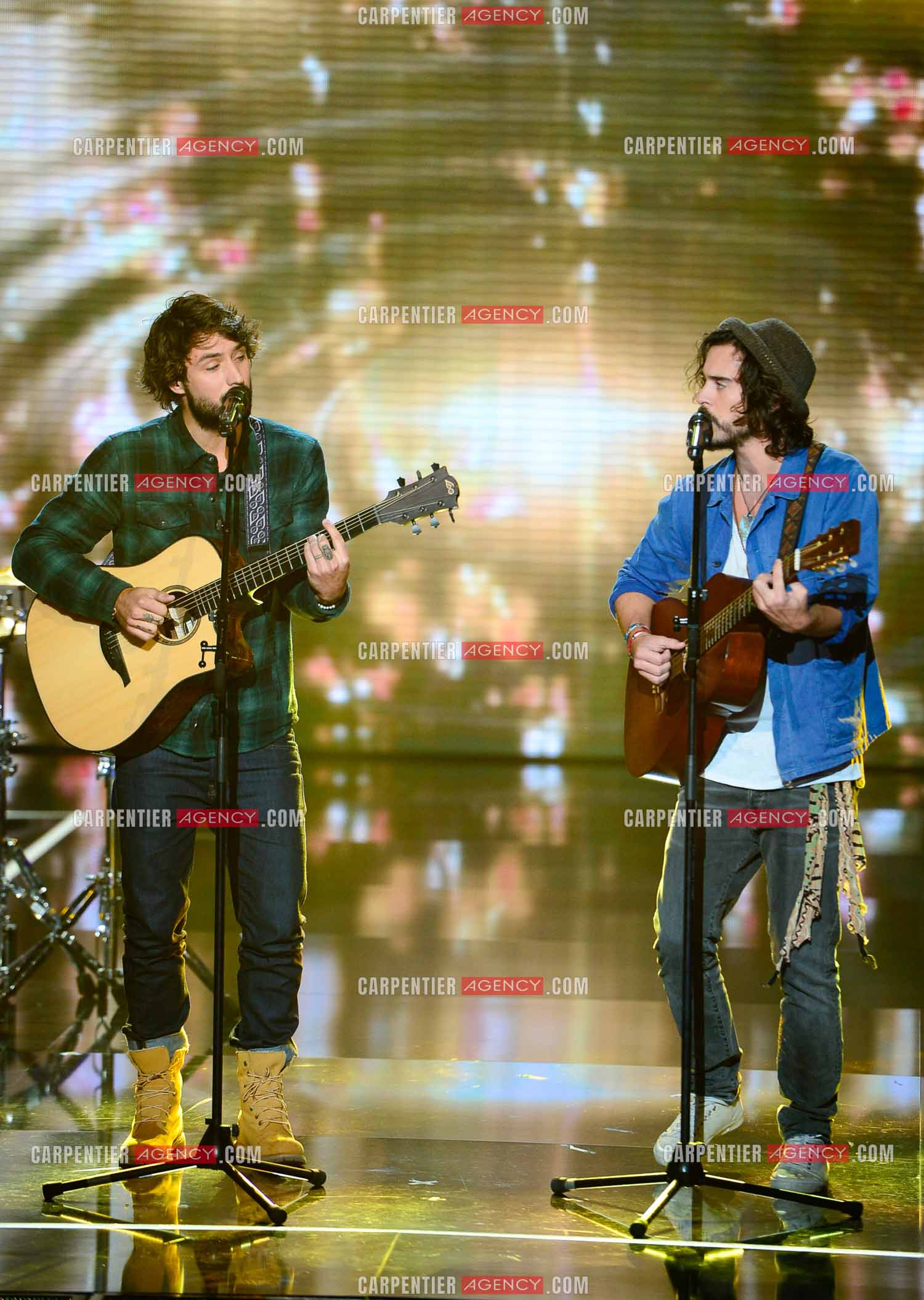 Les Fréro Delavega lors de l'émission The Voice.  ( Exclusif )