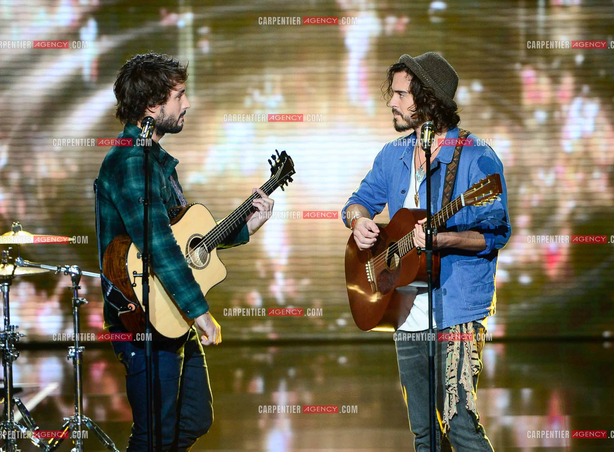 Les Fréro Delavega lors de l'émission The Voice.  ( Exclusif )