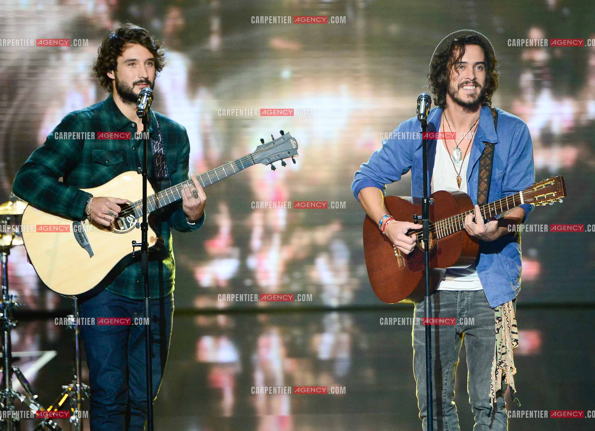 Les Fréro Delavega lors de l'émission The Voice.  ( Exclusif )