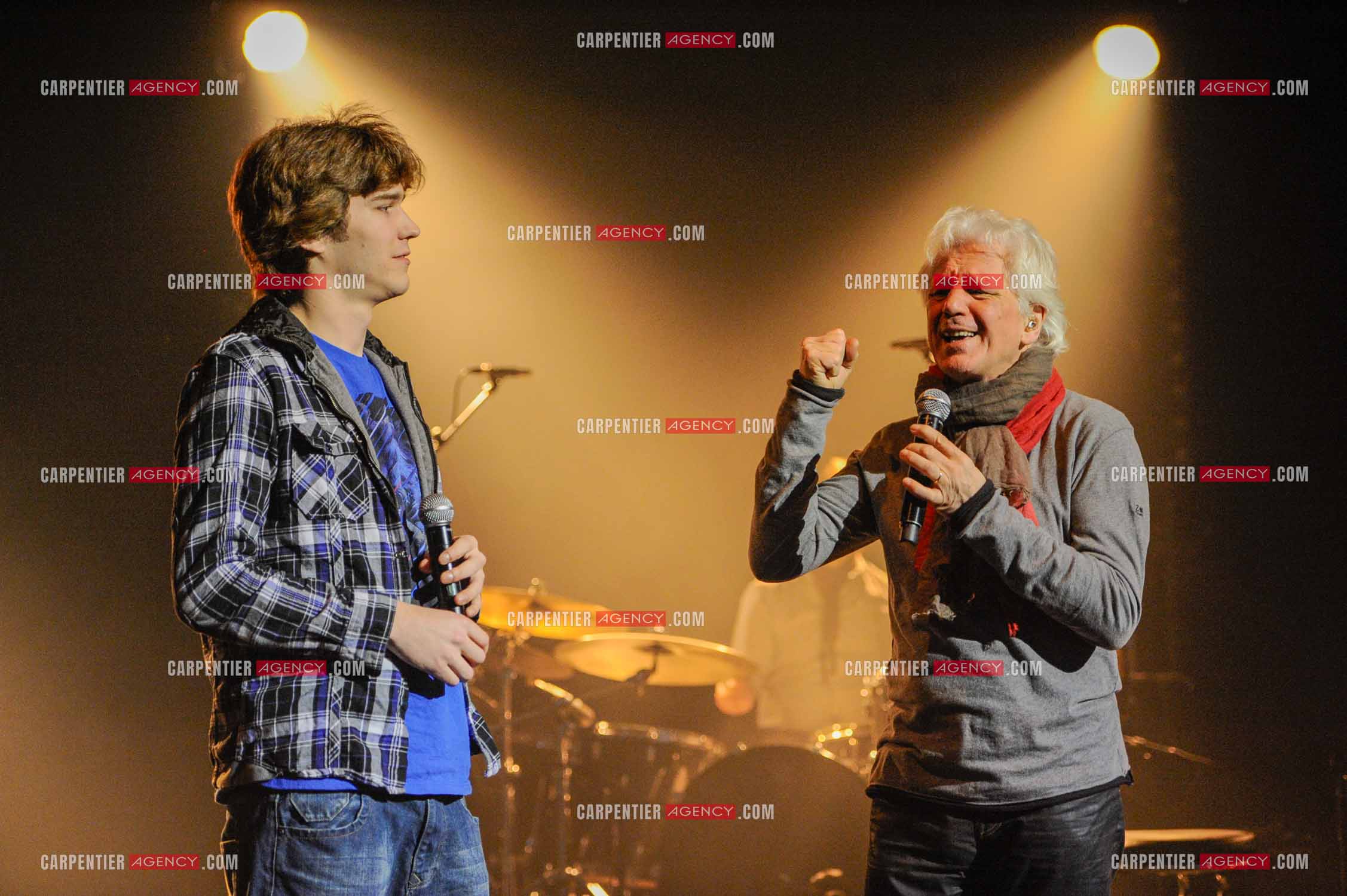 Le chanteur Gérard Lenorman en concert au Grand Rex à Paris. Lors des répétitions, Gérard Lenorman et Amaury Vassilli.  ( Exclusif )