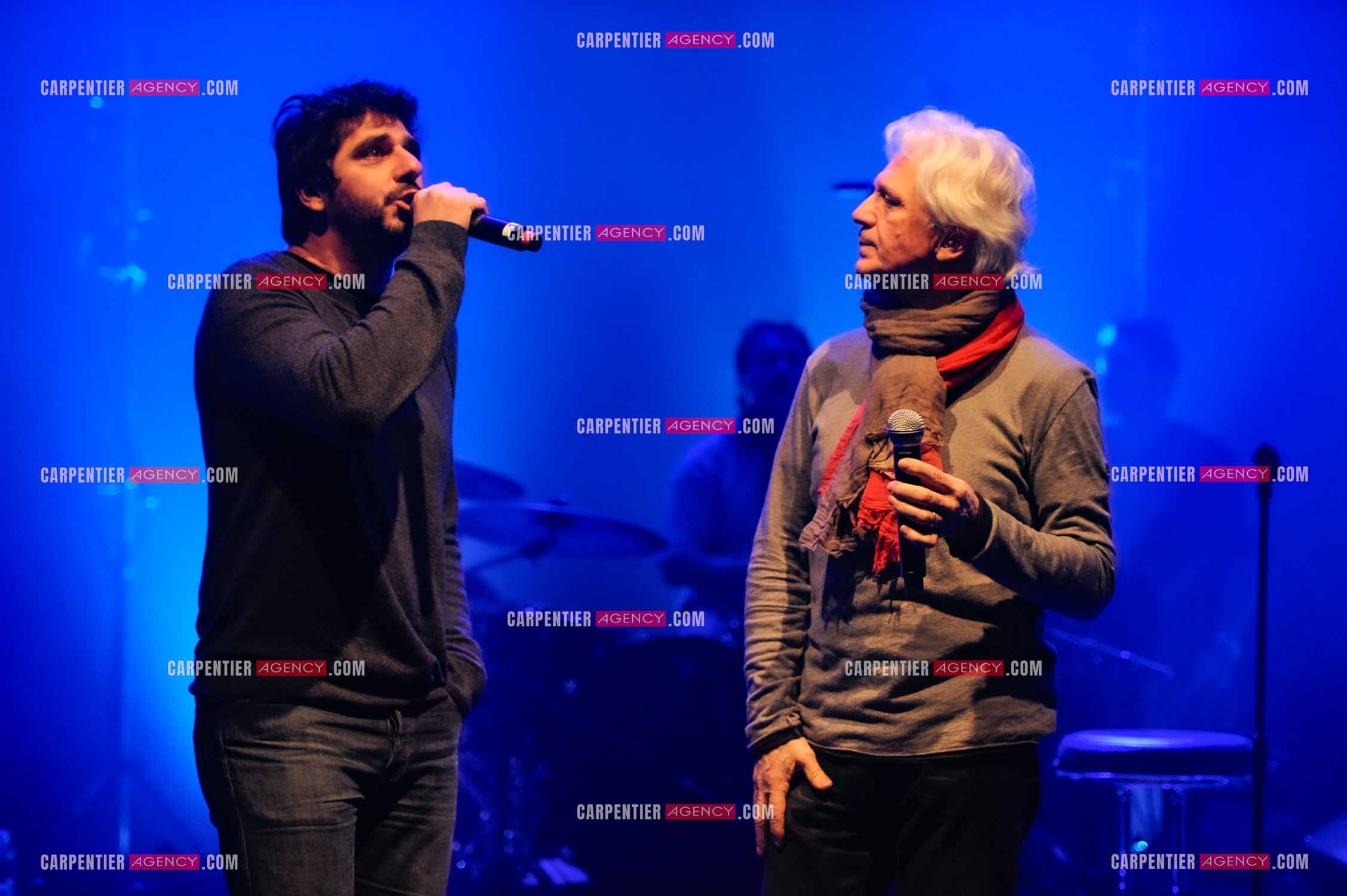 Le chanteur Gérard Lenorman en concert au Grand Rex à Paris. Lors des répétitions, Gérard Lenorman et Patrick Fiori.  ( Exclusif )