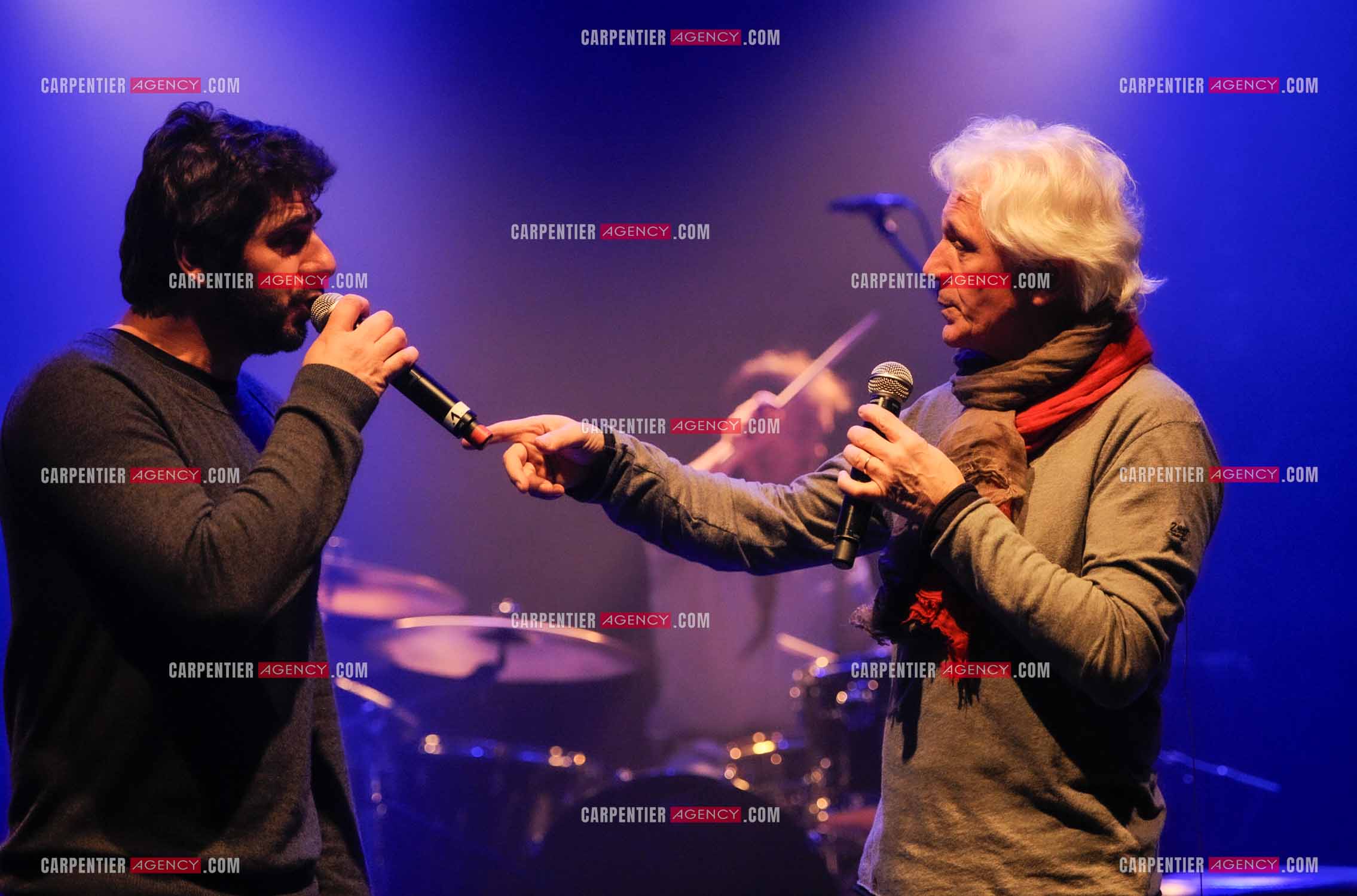 Le chanteur Gérard Lenorman en concert au Grand Rex à Paris. Lors des répétitions, Gérard Lenorman et Patrick Fiori.  ( Exclusif )