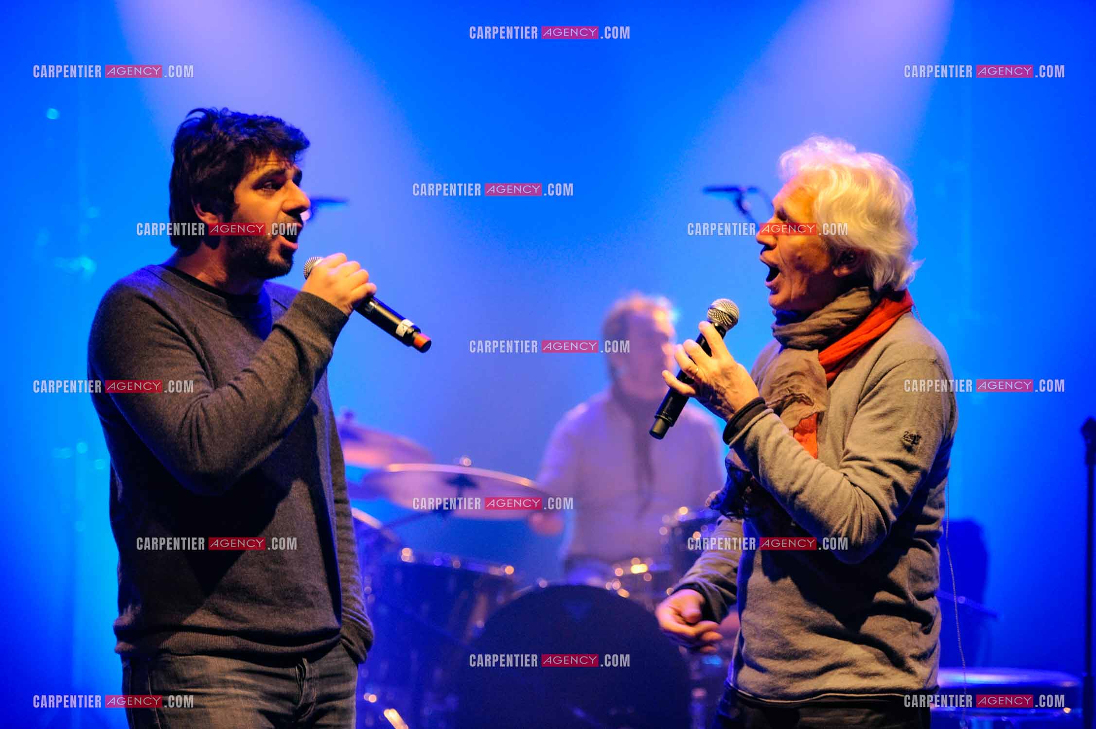 Le chanteur Gérard Lenorman en concert au Grand Rex à Paris. Lors des répétitions, Gérard Lenorman et Patrick Fiori.  ( Exclusif )