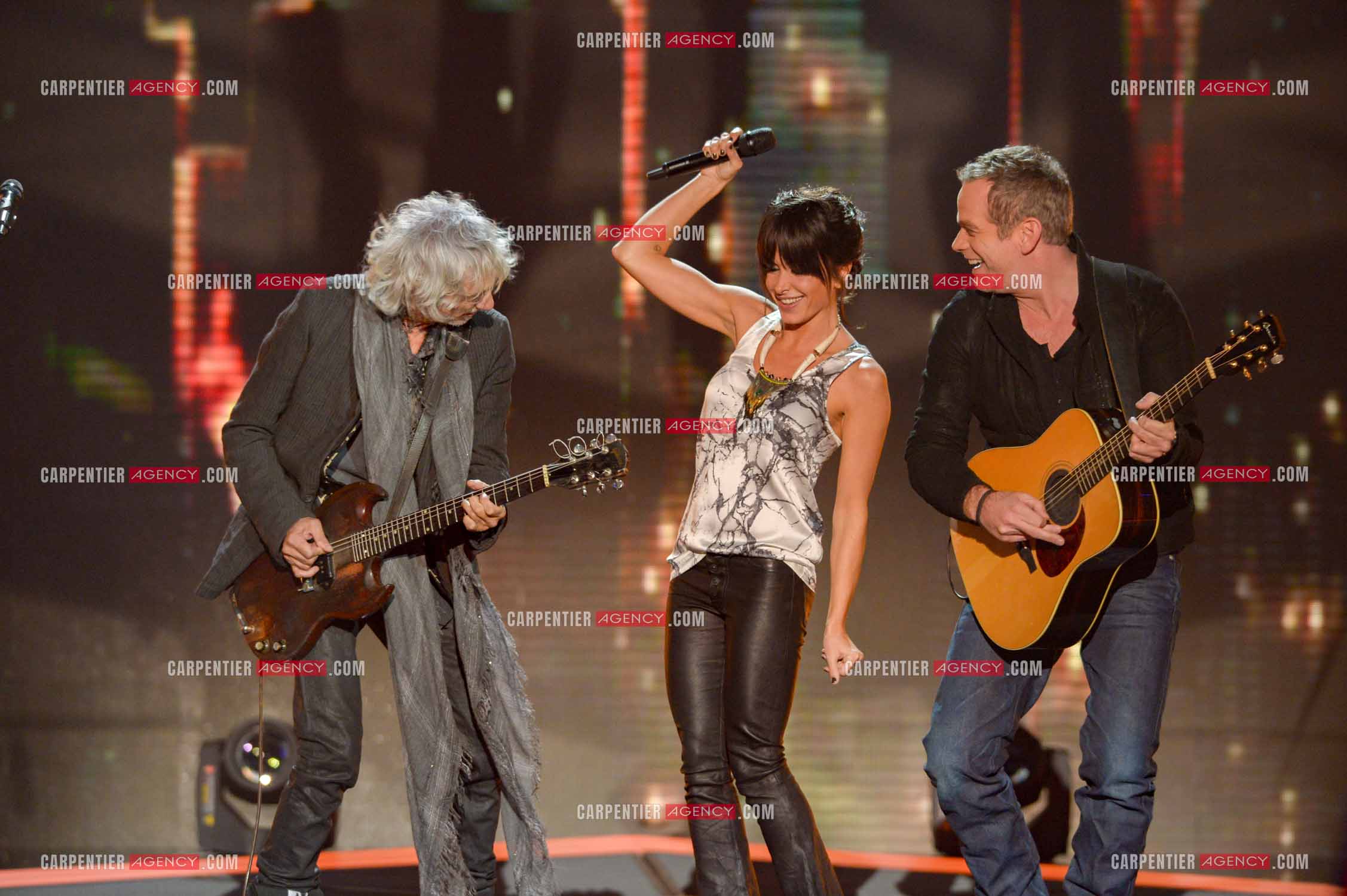 Les trois coachs de l'émission The Voice Kid's Jenifer Bartoli, Louis Bertignac et Garou.  ( Exclusif )