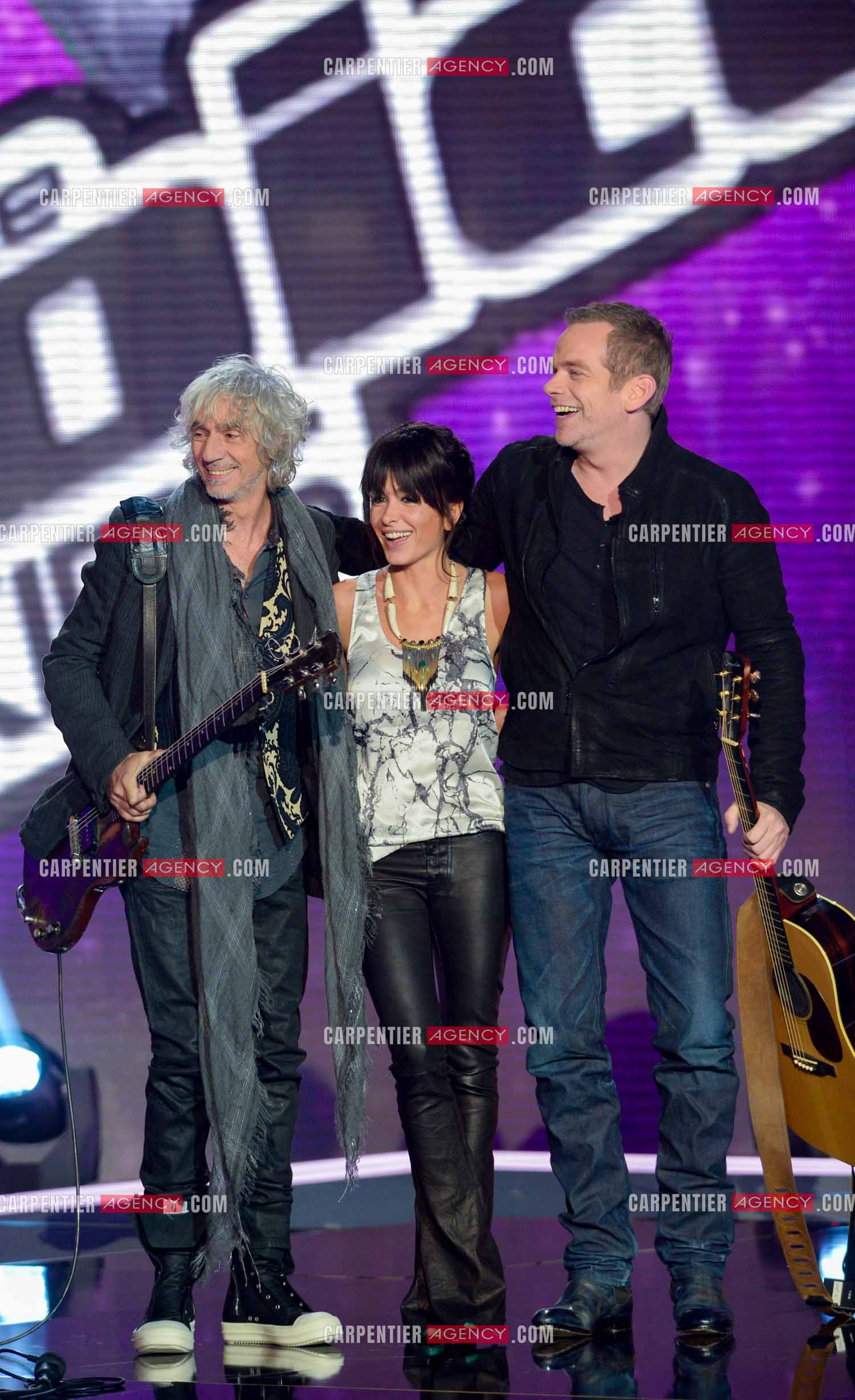 Les trois coachs de l'émission The Voice Kid's Jenifer Bartoli, Louis Bertignac et Garou.  ( Exclusif )