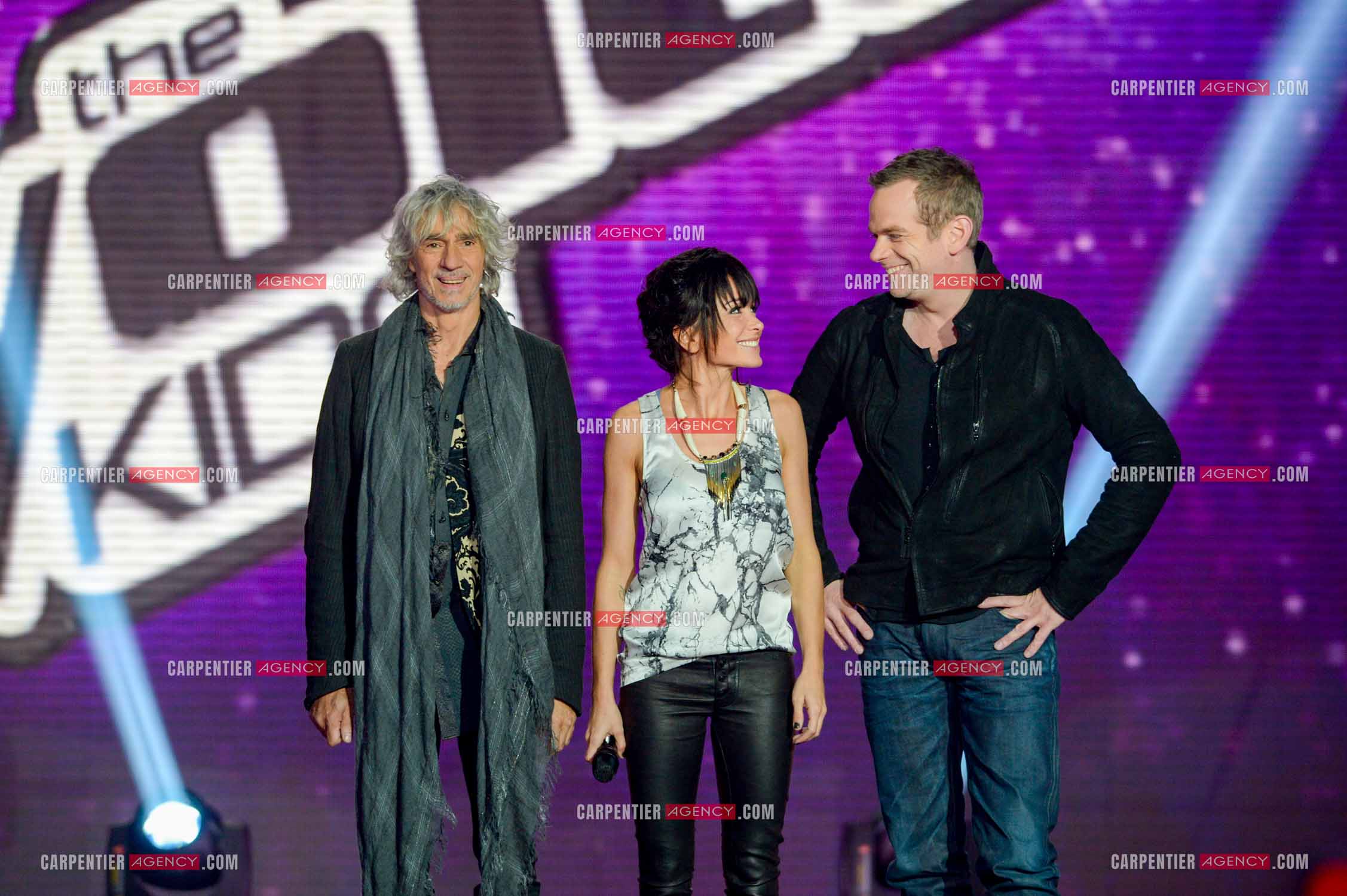 Les trois coachs de l'émission The Voice Kid's Jenifer Bartoli, Louis Bertignac et Garou.  ( Exclusif )