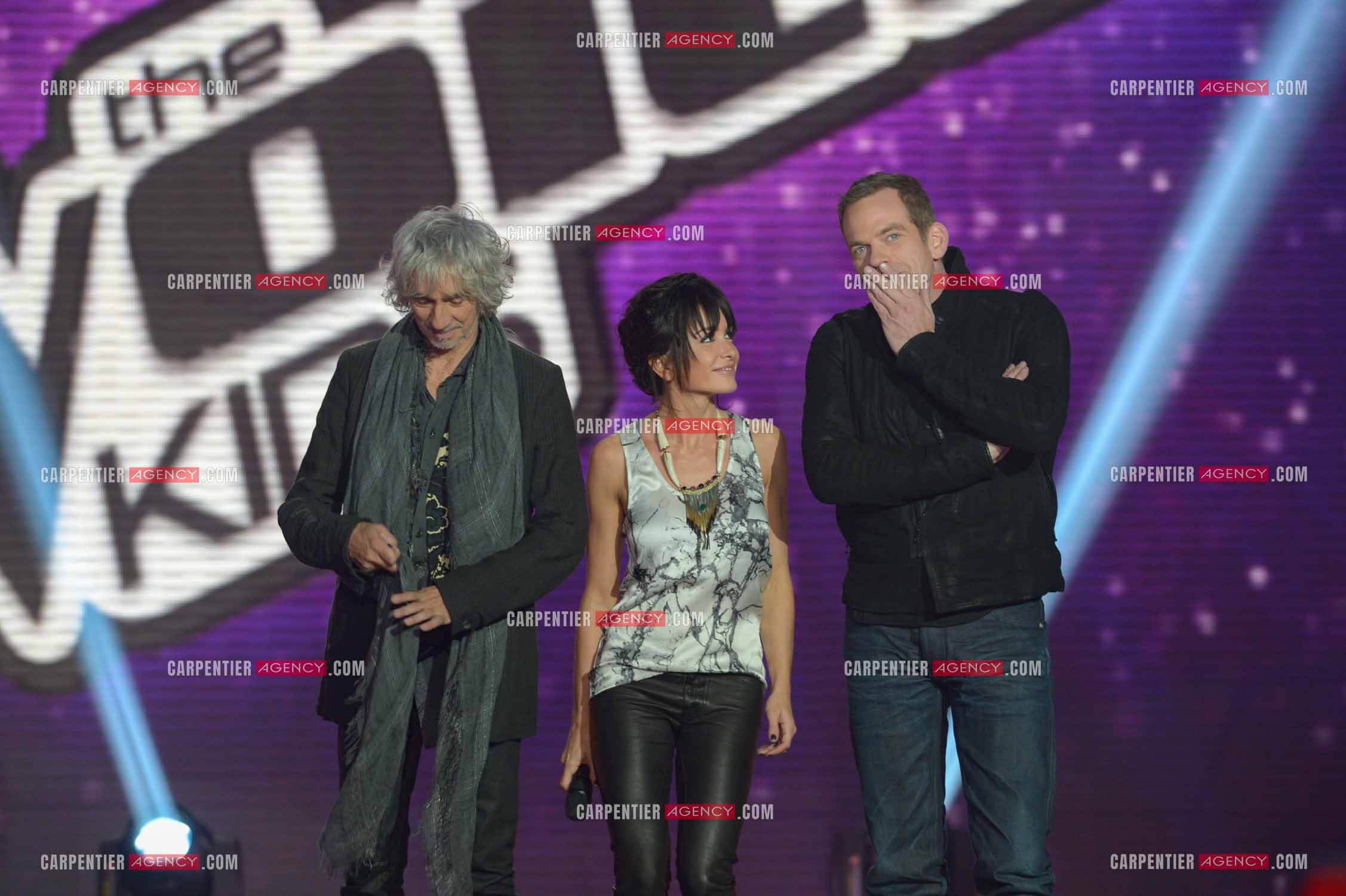 Les trois coachs de l'émission The Voice Kid's Jenifer Bartoli, Louis Bertignac et Garou.  ( Exclusif )