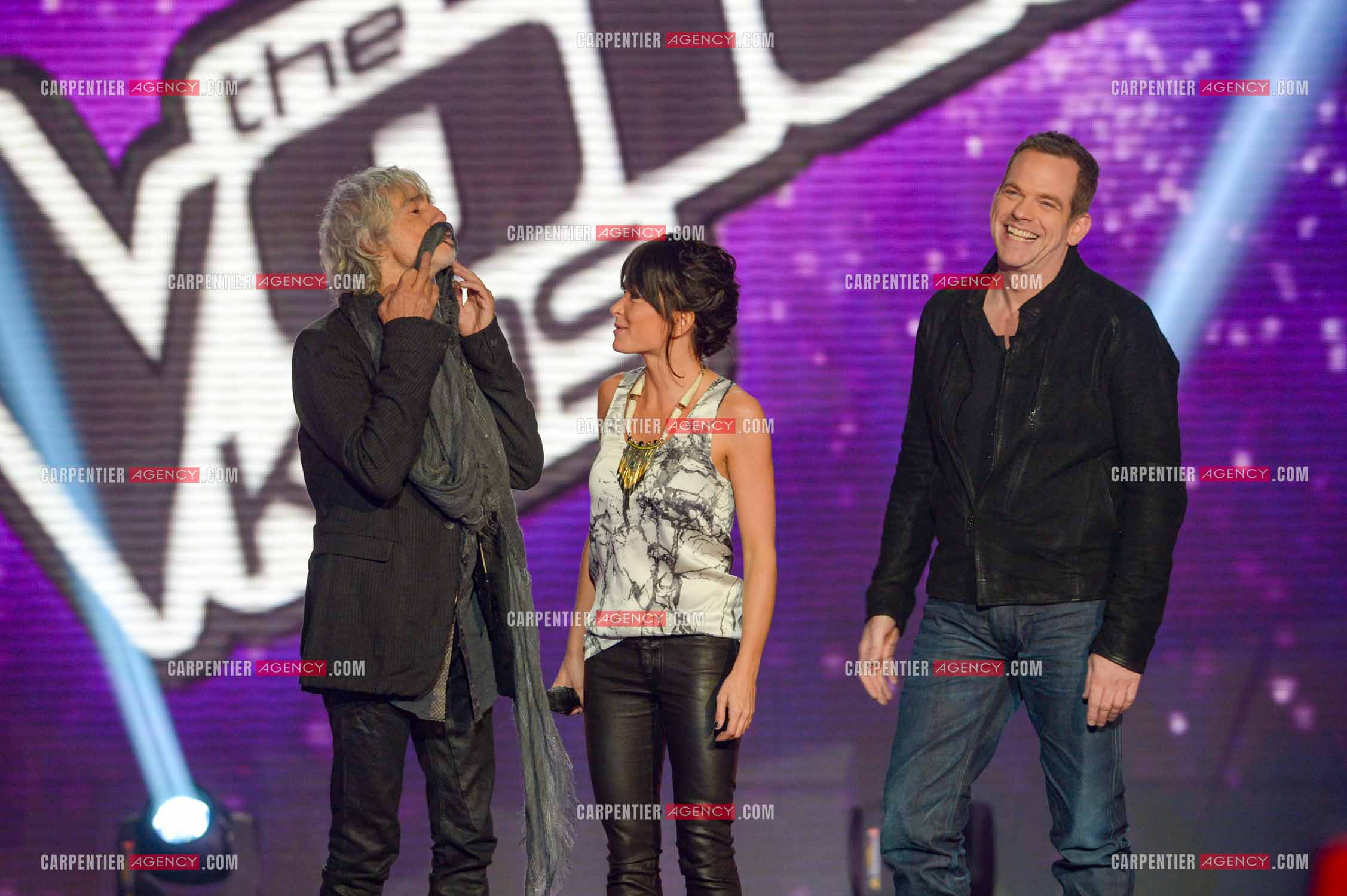 Les trois coachs de l'émission The Voice Kid's Jenifer Bartoli, Louis Bertignac et Garou.  ( Exclusif )