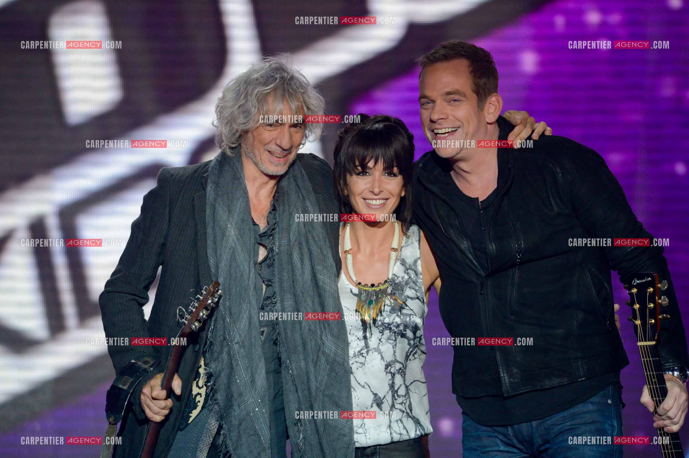 Les trois coachs de l'émission The Voice Kid's Jenifer Bartoli, Louis Bertignac et Garou.  ( Exclusif )