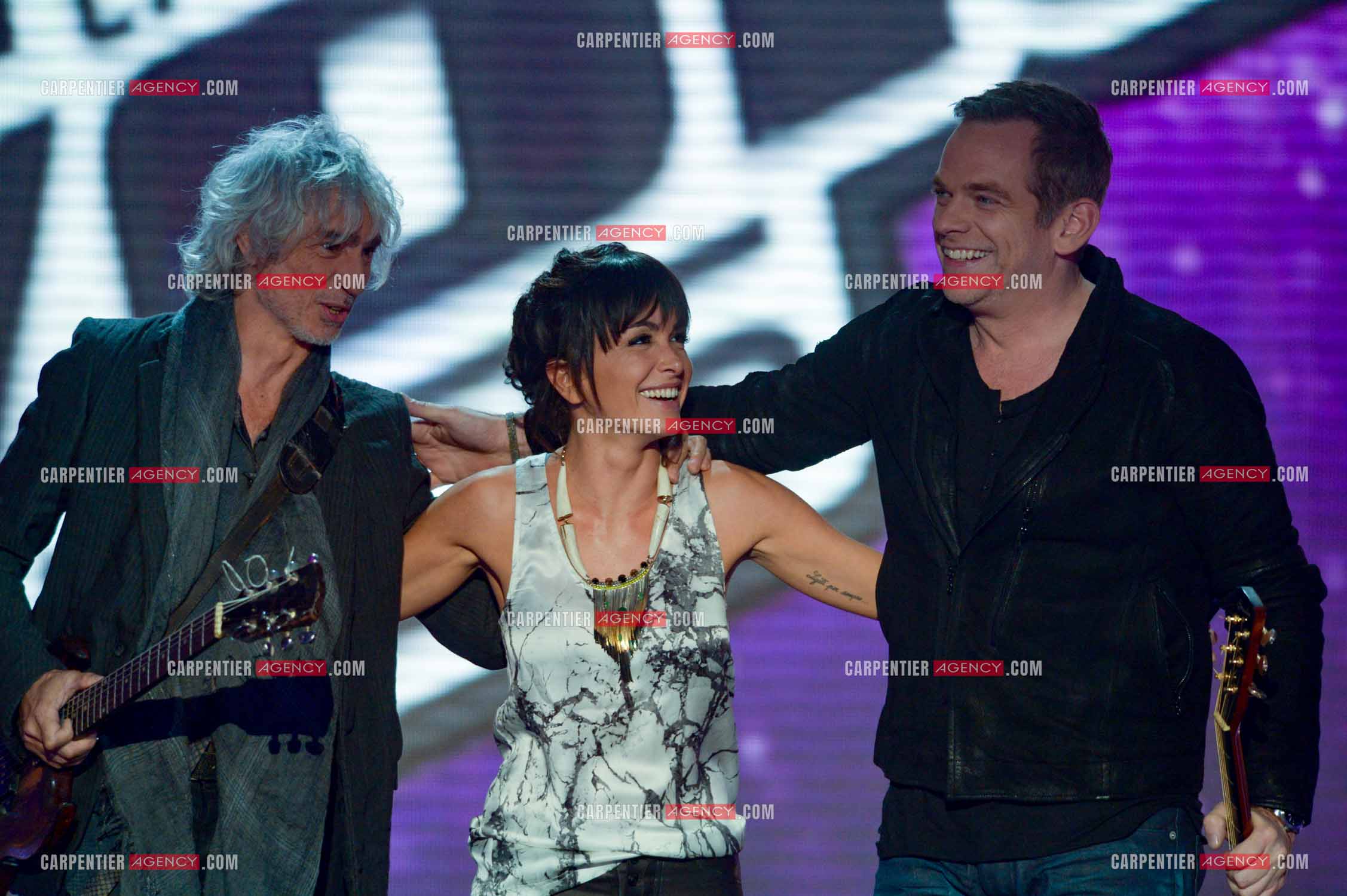 Les trois coachs de l'émission The Voice Kid's Jenifer Bartoli, Louis Bertignac et Garou.  ( Exclusif )