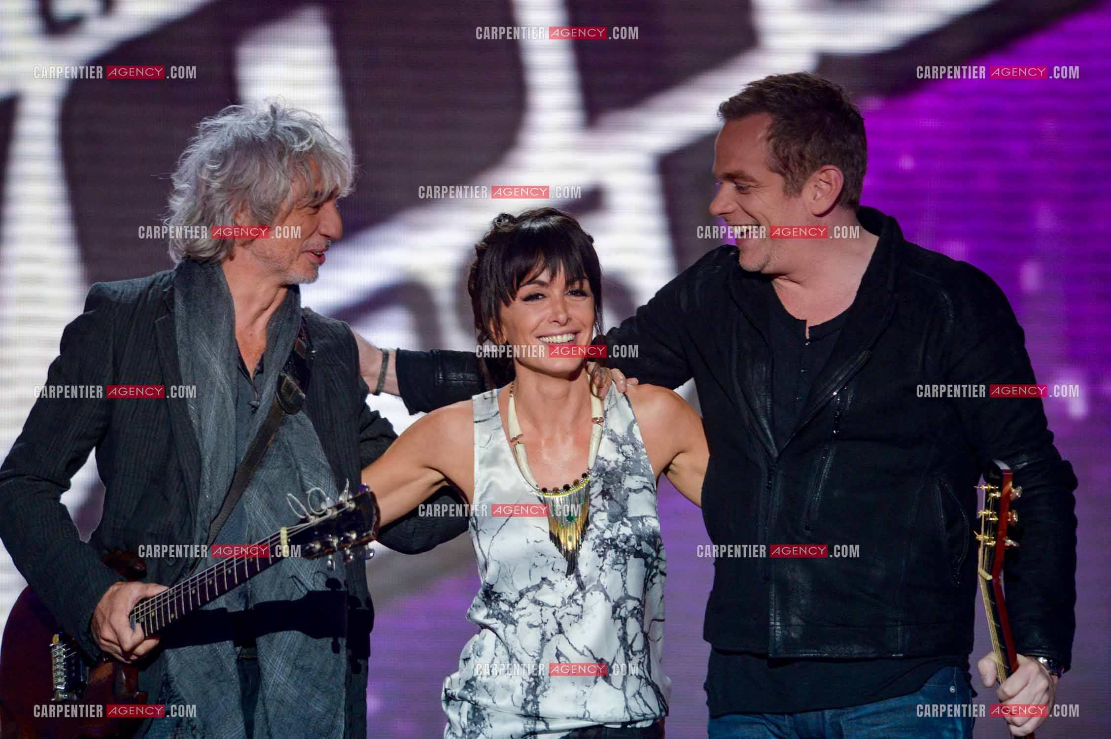 Les trois coachs de l'émission The Voice Kid's Jenifer Bartoli, Louis Bertignac et Garou.  ( Exclusif )
