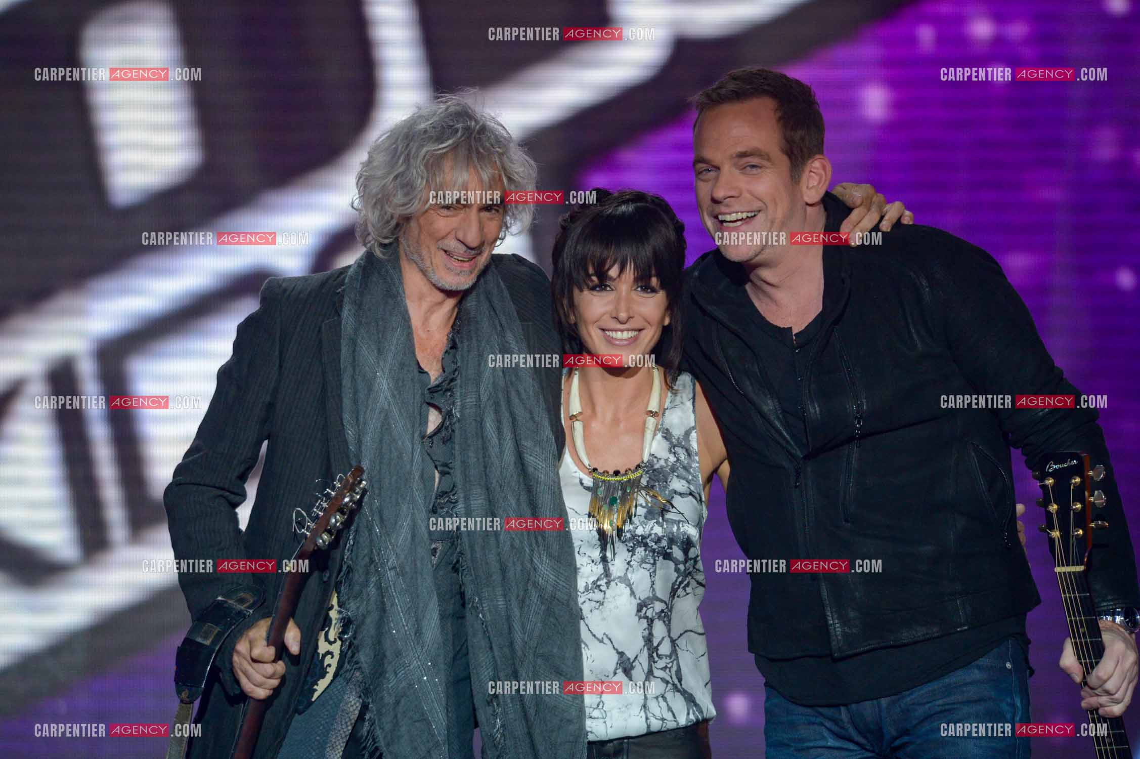 Les trois coachs de l'émission The Voice Kid's Jenifer Bartoli, Louis Bertignac et Garou.  ( Exclusif )