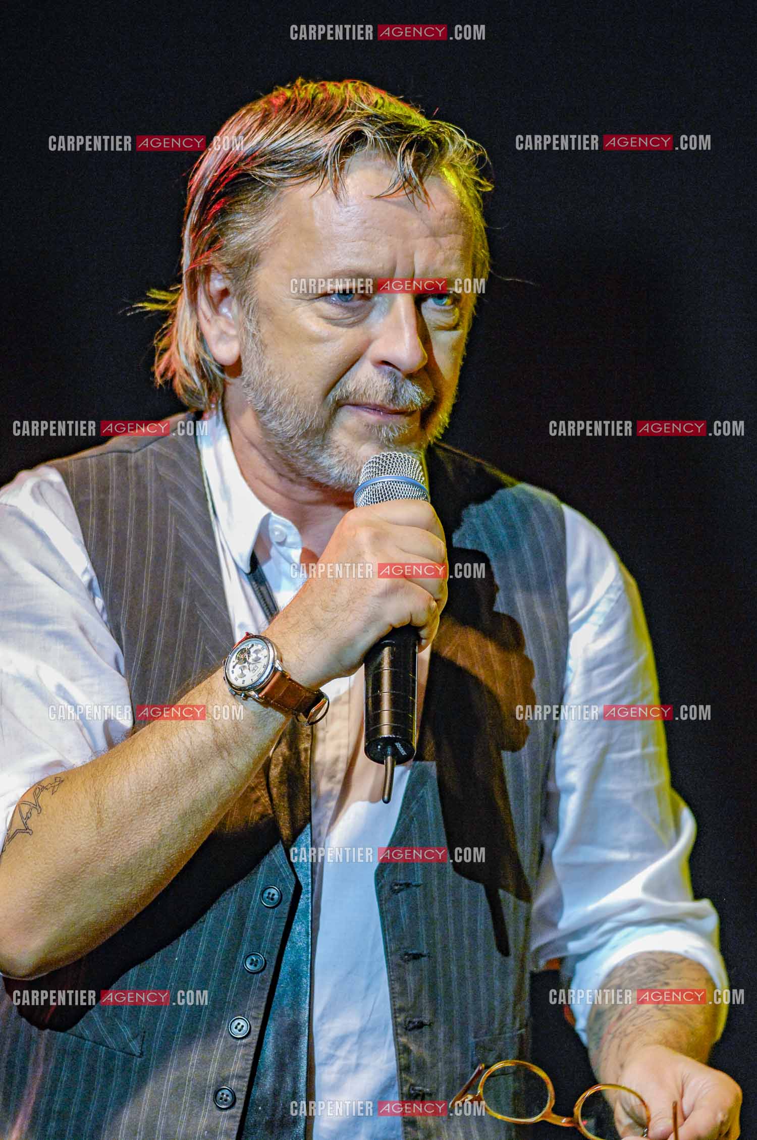 Le chanteur Renaud lors d'un concert de soutien au Zénith de Paris au profit de la libération d'Ingrid Betancourt.