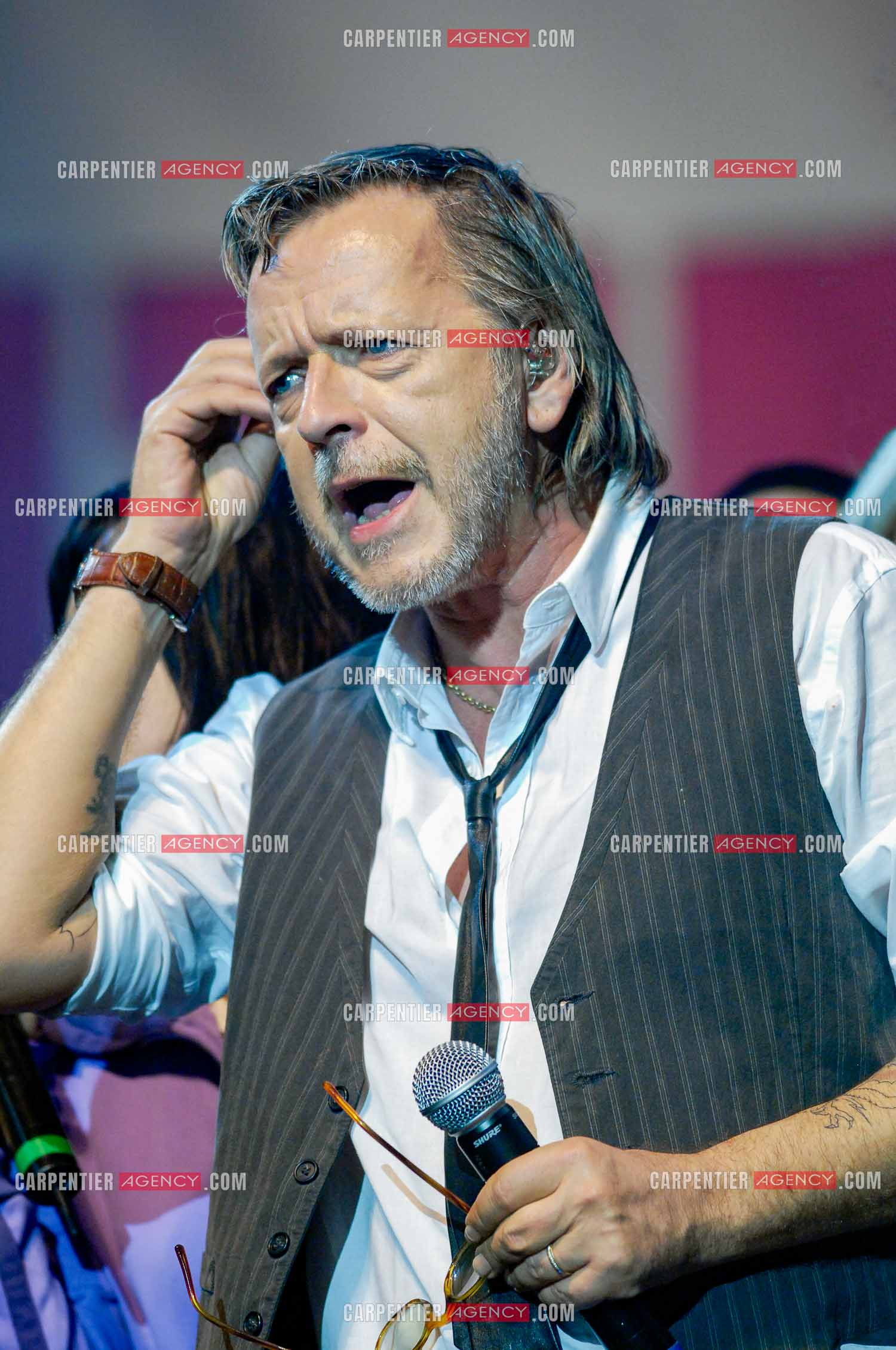 Le chanteur Renaud lors d'un concert de soutien au Zénith de Paris au profit de la libération d'Ingrid Betancourt.